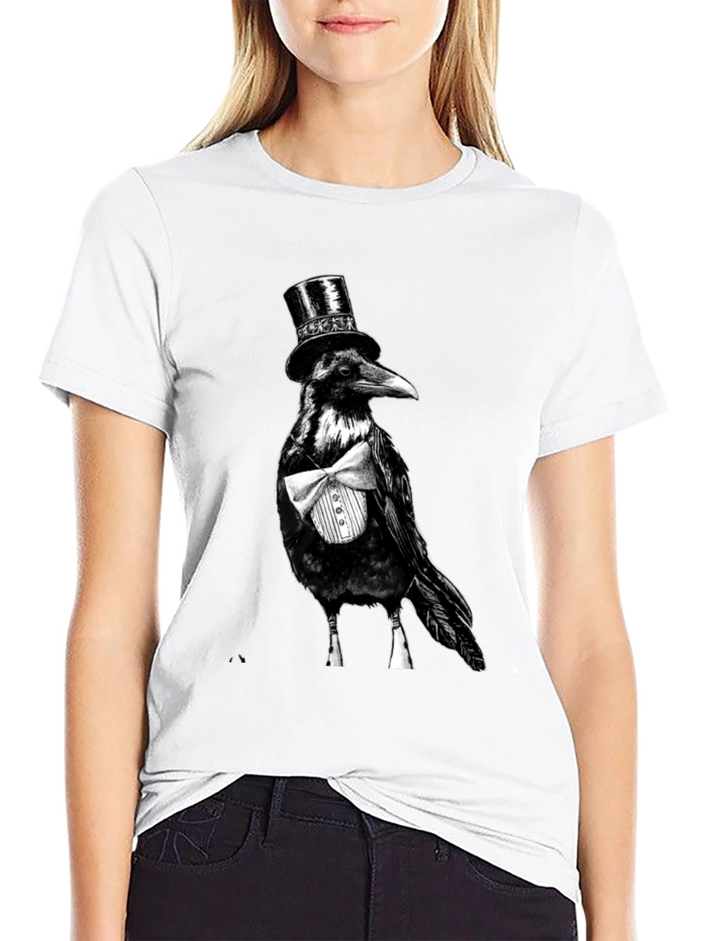 Raven Tuxedo Graphic Tee - Dapper Bird Black T-Shirt