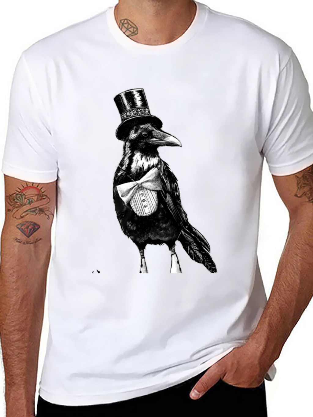 Raven Tuxedo Graphic Tee - Dapper Bird Black T-Shirt