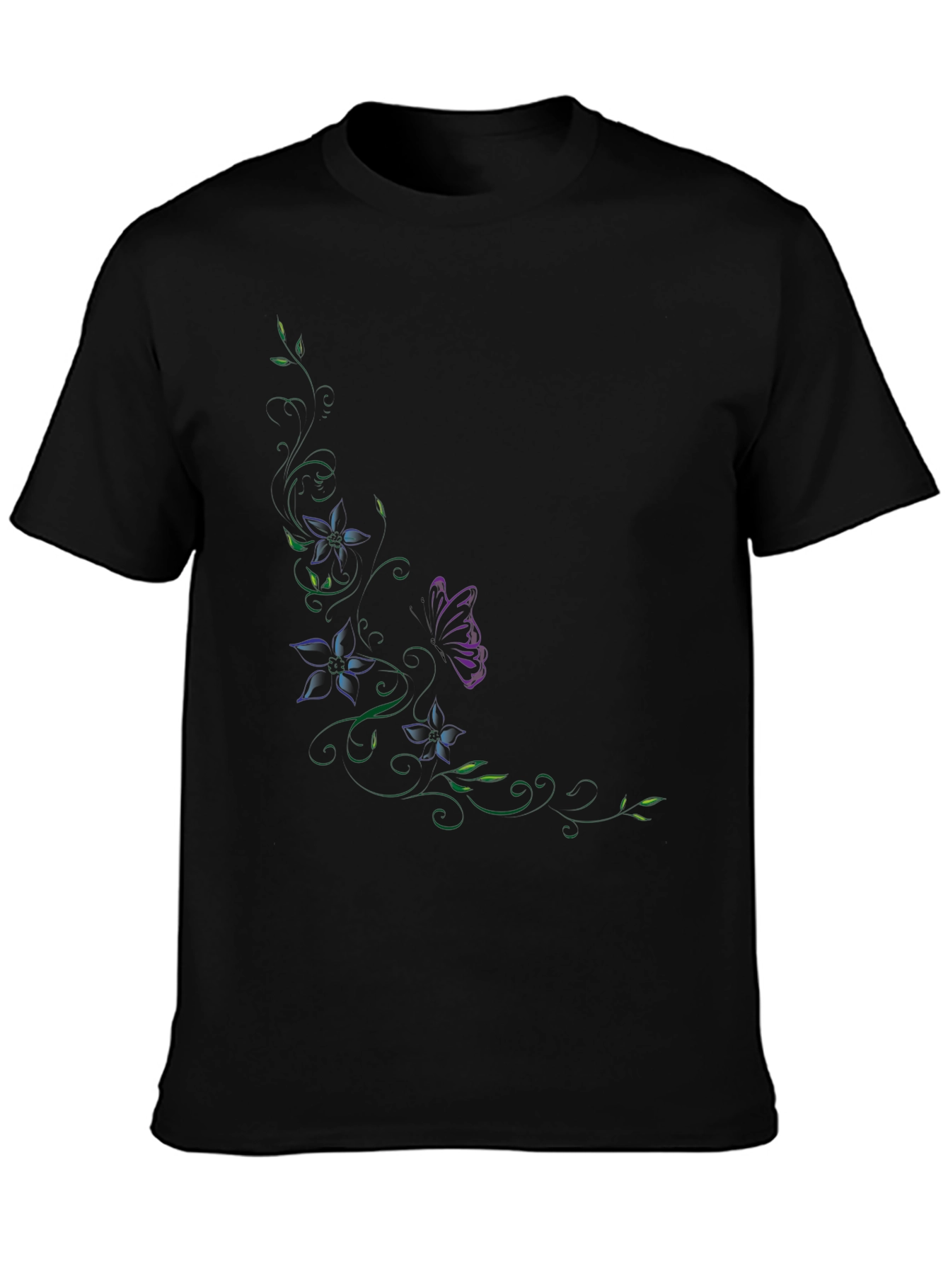 Floral Butterfly Graphic Black T-Shirt