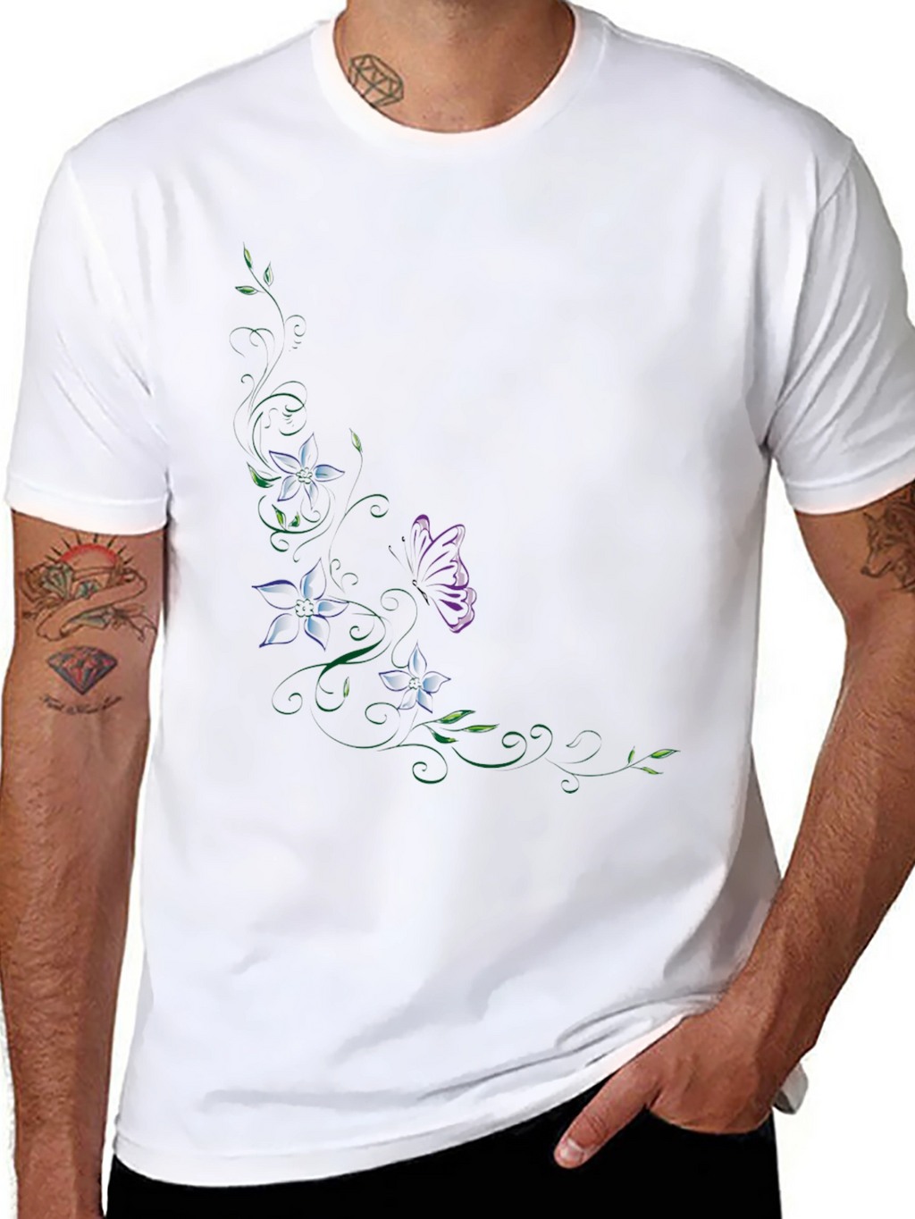 Floral Butterfly Graphic Black T-Shirt