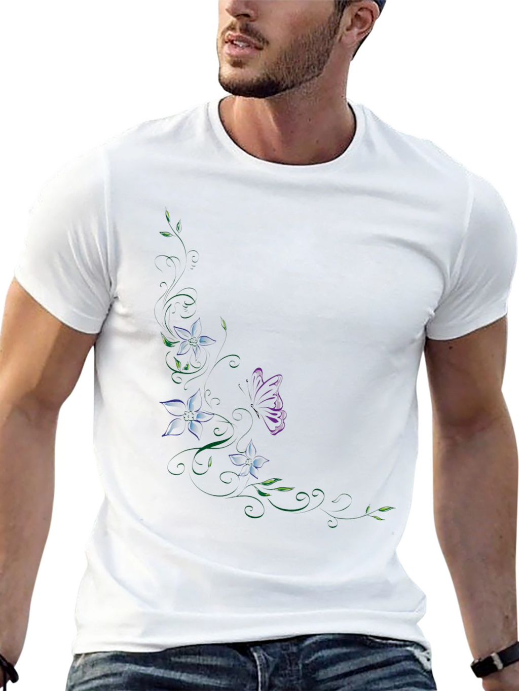 Floral Butterfly Graphic Black T-Shirt