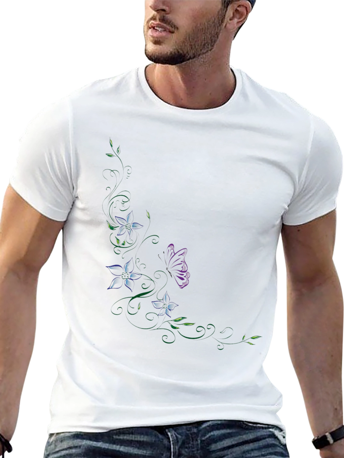 Floral Butterfly Graphic Black T-Shirt