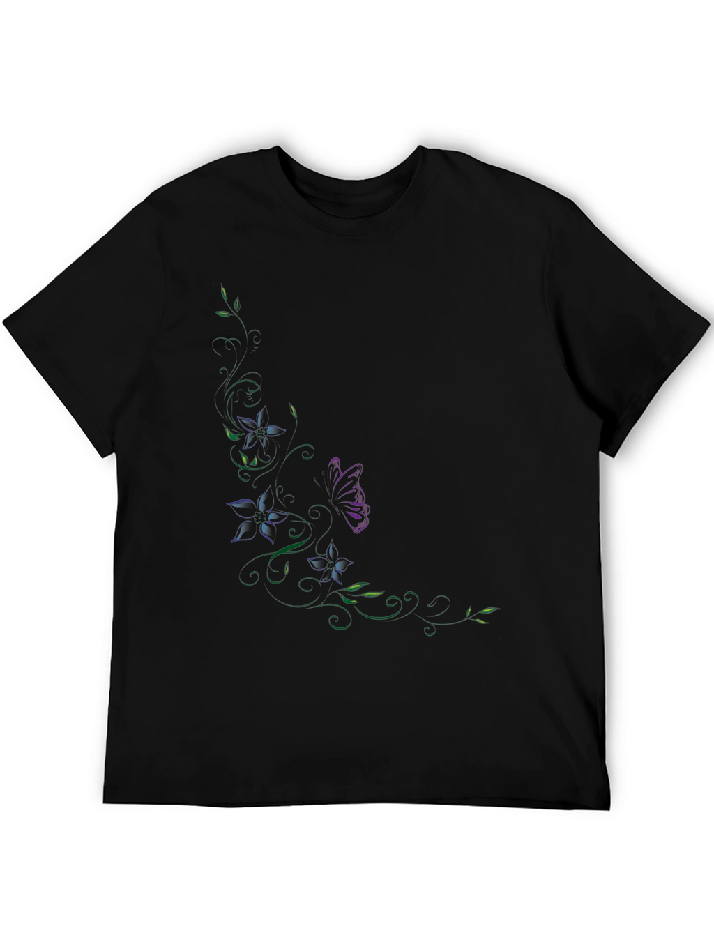 Floral Butterfly Graphic Black T-Shirt