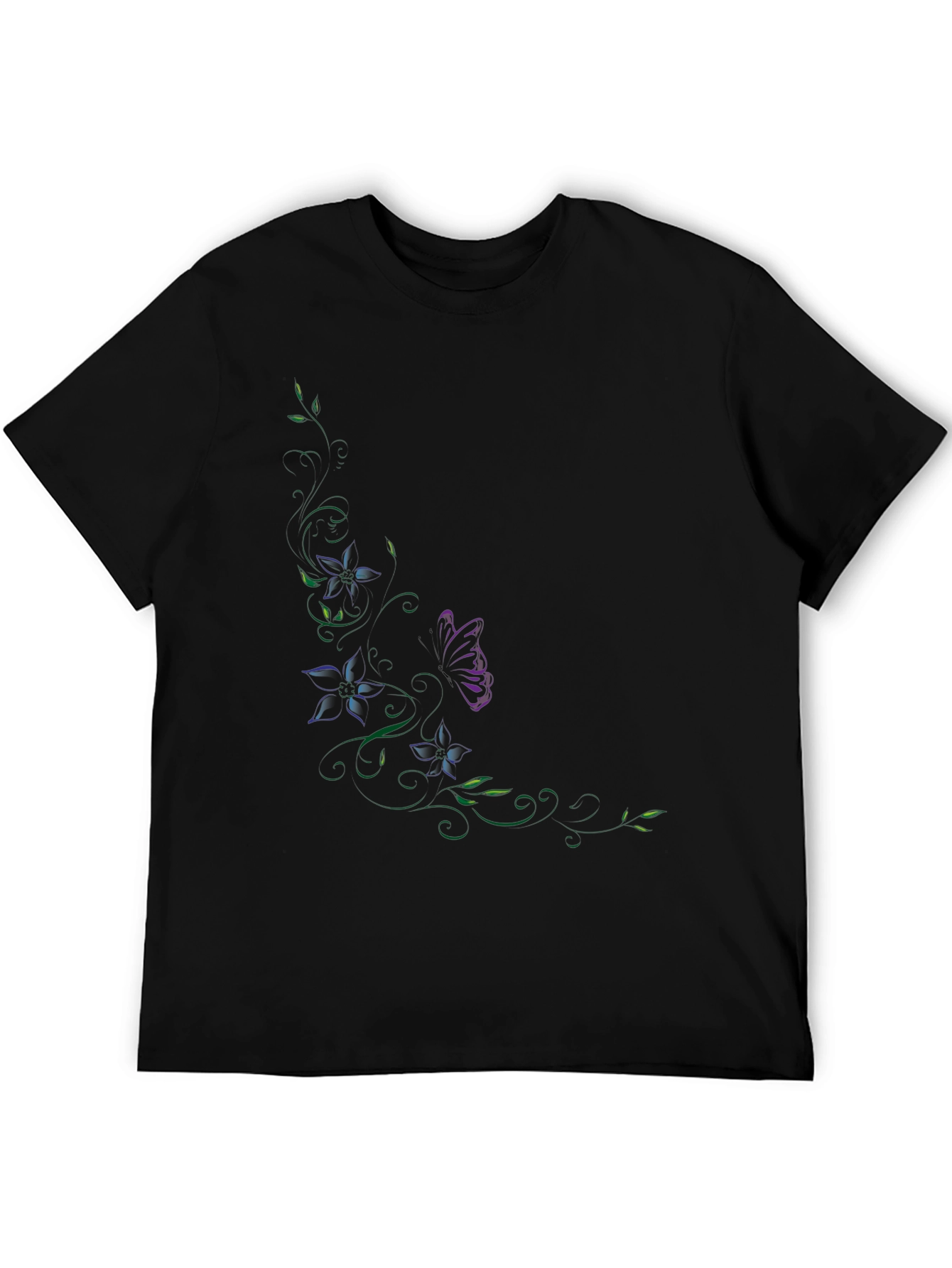 Floral Butterfly Graphic Black T-Shirt