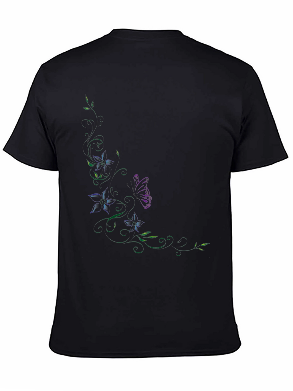 Floral Butterfly Graphic Black T-Shirt