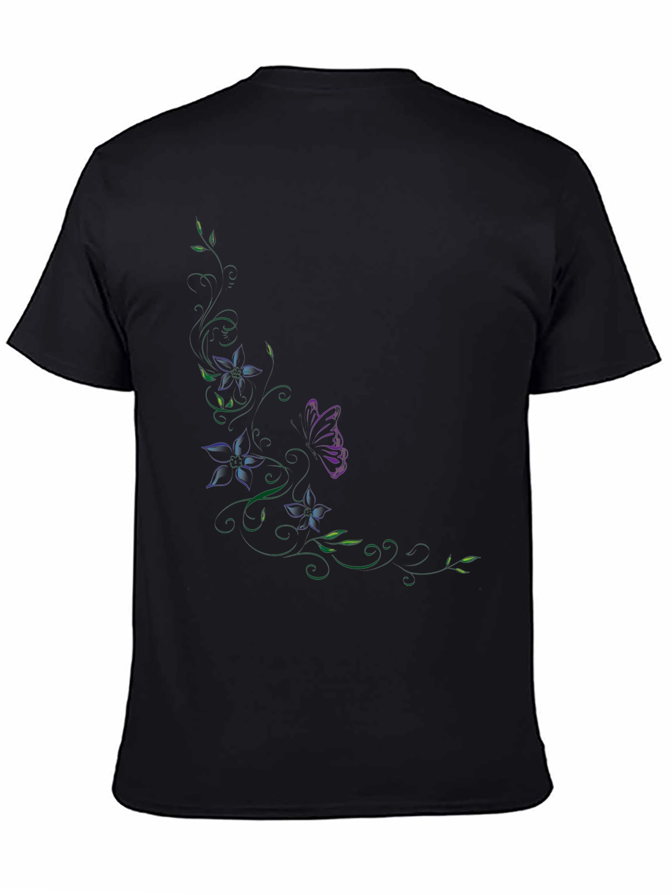 Floral Butterfly Graphic Black T-Shirt