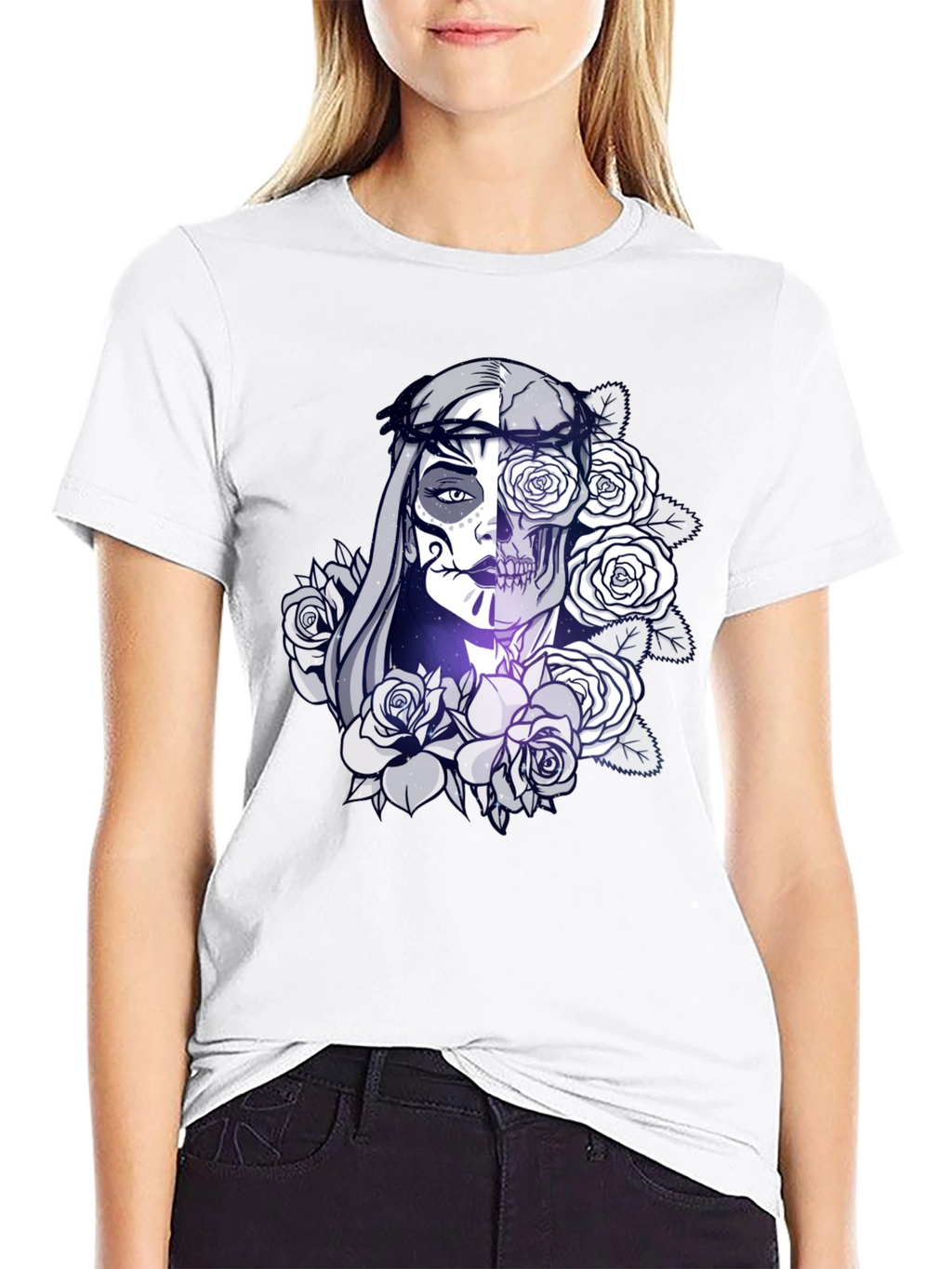 Sugar Skull Floral Black T-Shirt