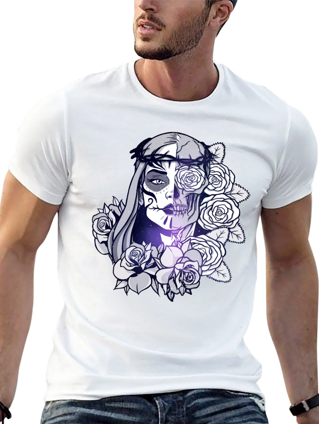 Sugar Skull Floral Black T-Shirt