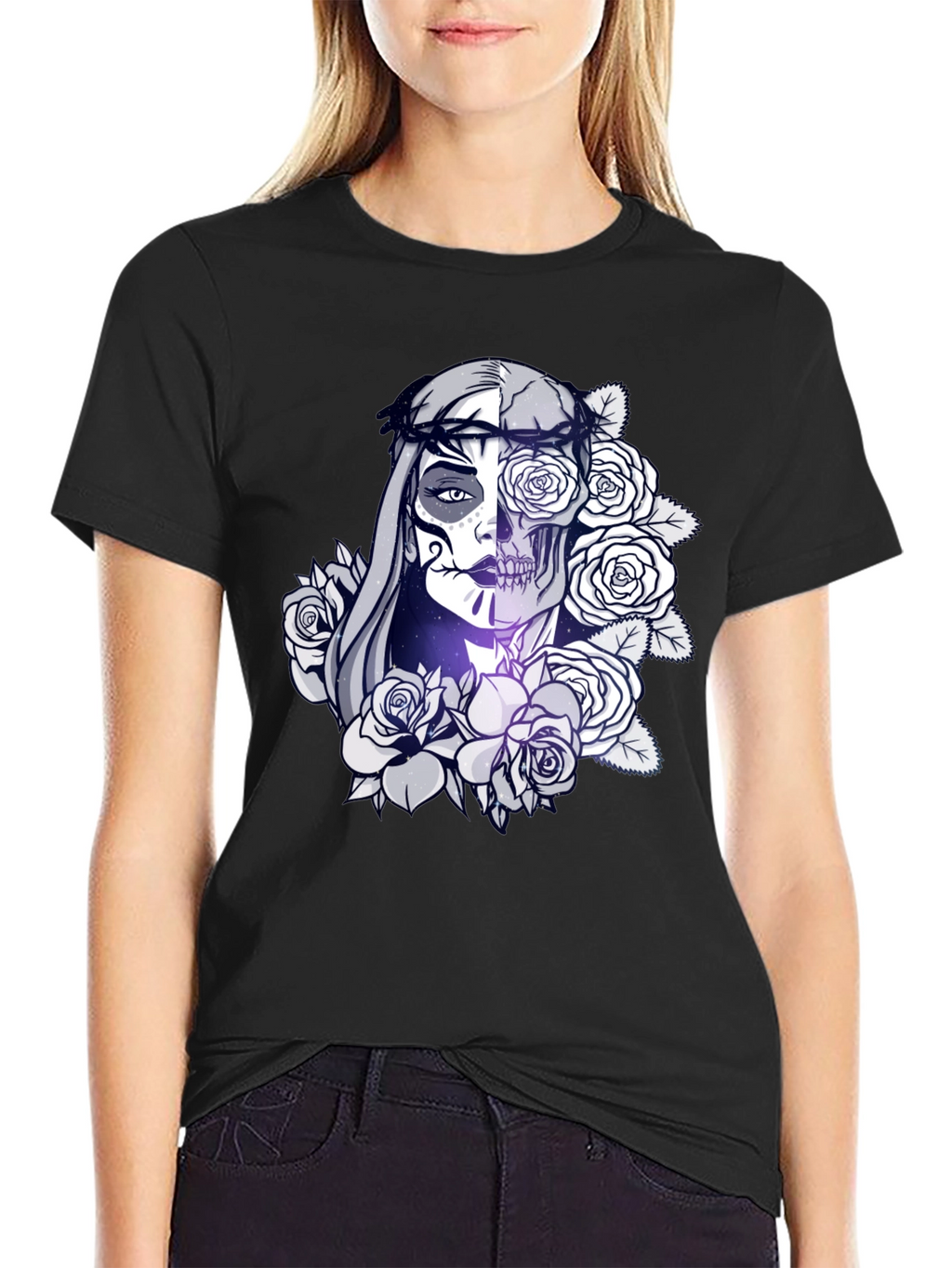 Sugar Skull Floral Black T-Shirt