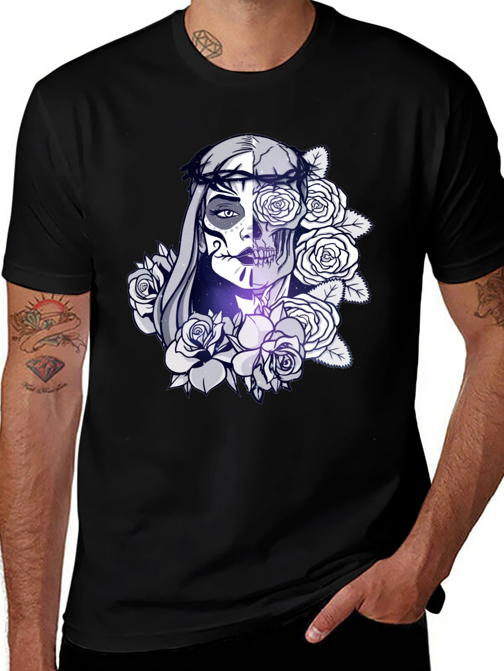 Sugar Skull Floral Black T-Shirt