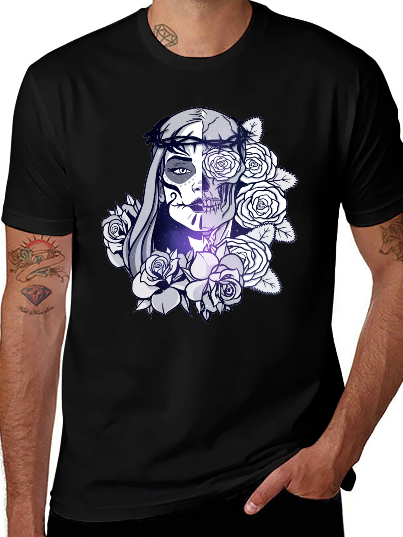Sugar Skull Floral Black T-Shirt