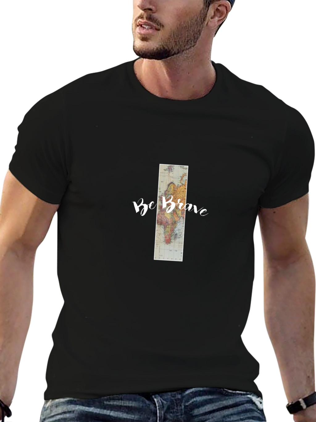 Be Brave World Map Graphic Tee - Black