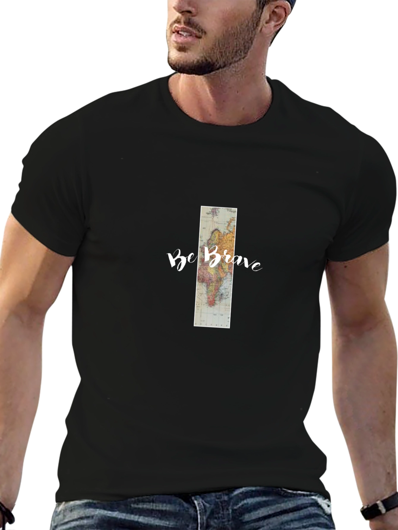 Be Brave World Map Graphic Tee - Black