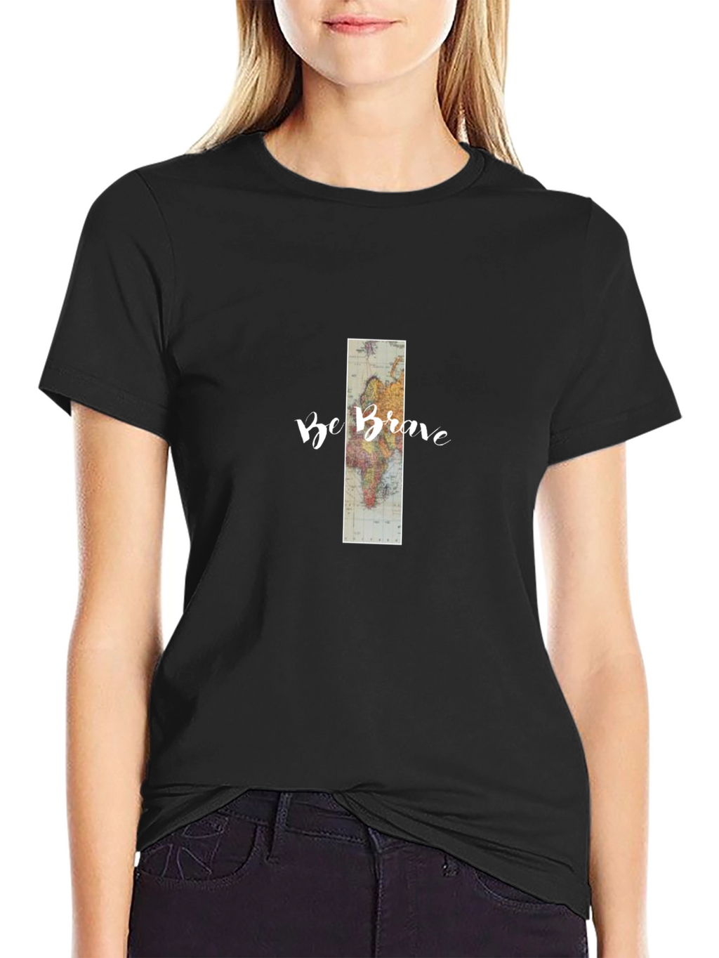 Be Brave World Map Graphic Tee - Black