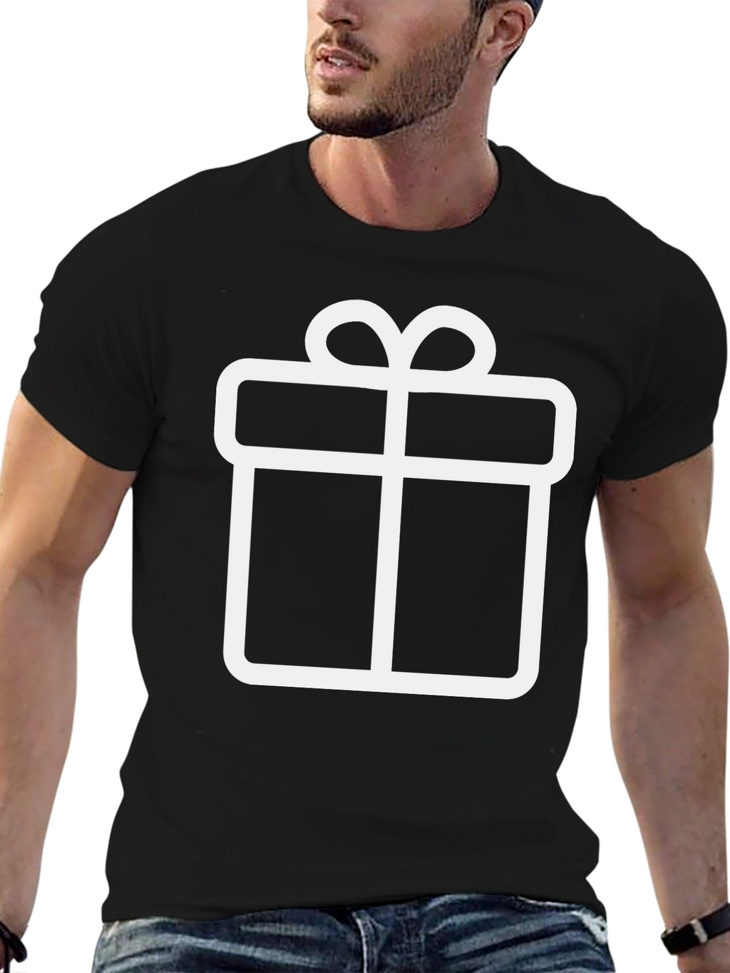 Festive Gift Box Tee - Black Graphic T-Shirt