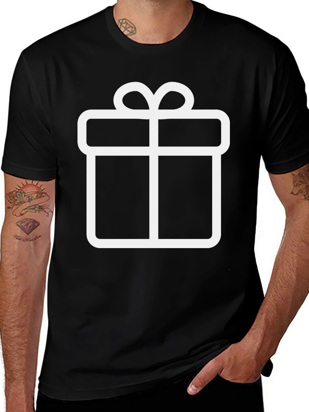 Festive Gift Box Tee - Black Graphic T-Shirt