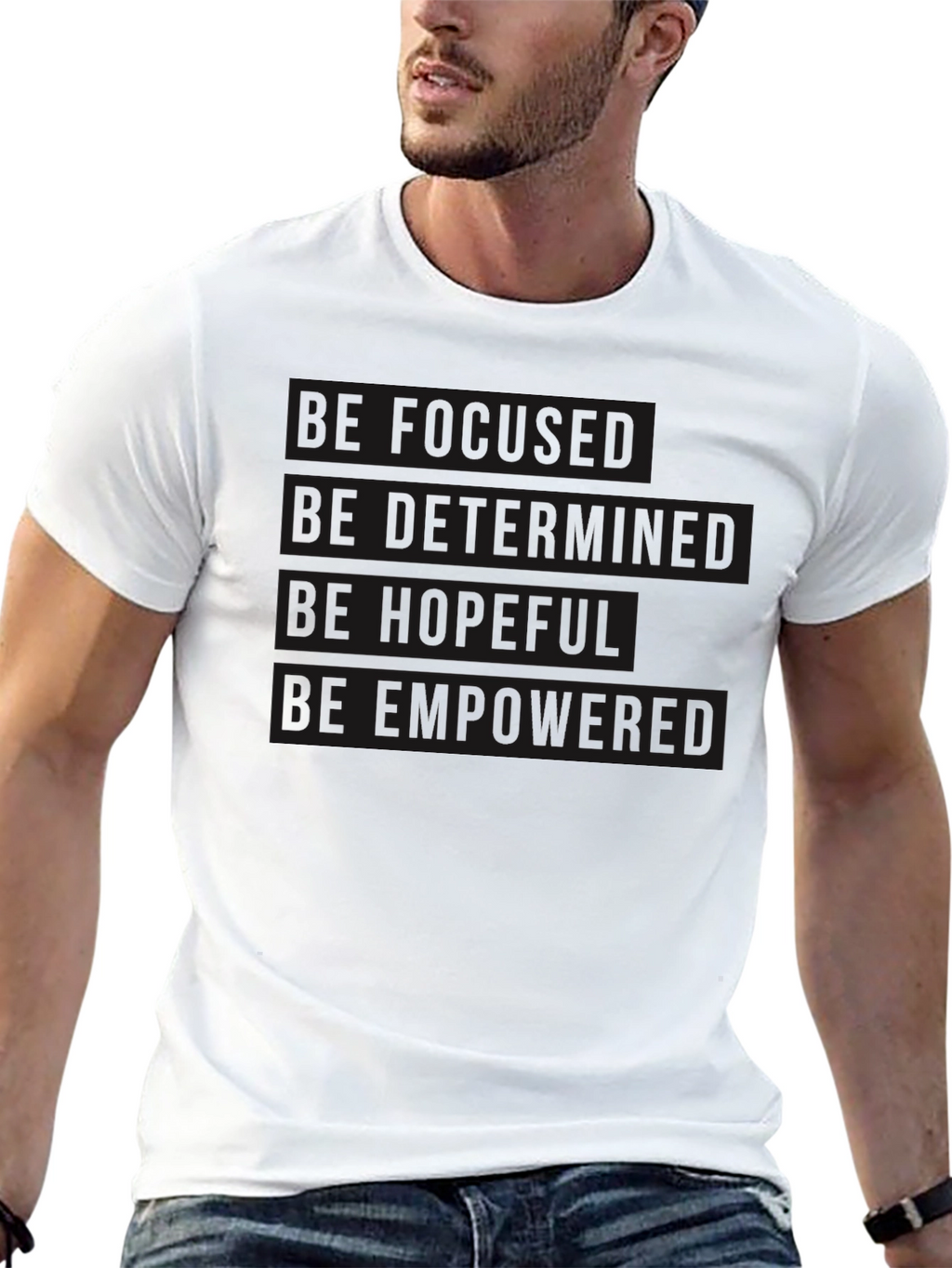 Motivational Black T-Shirt - Be Focused Determined Hopeful
