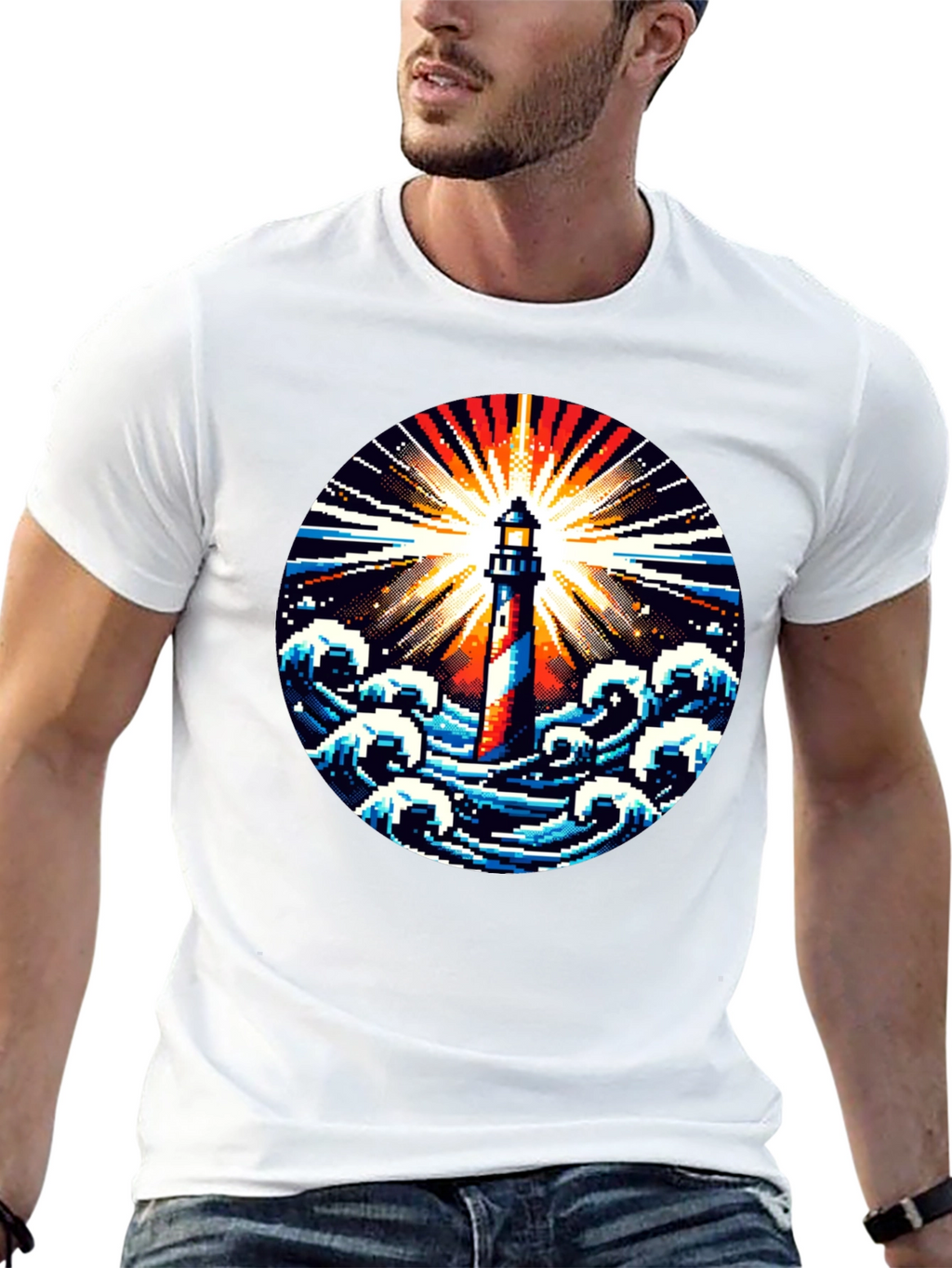 Pixel Lighthouse Graphic Tee - Black