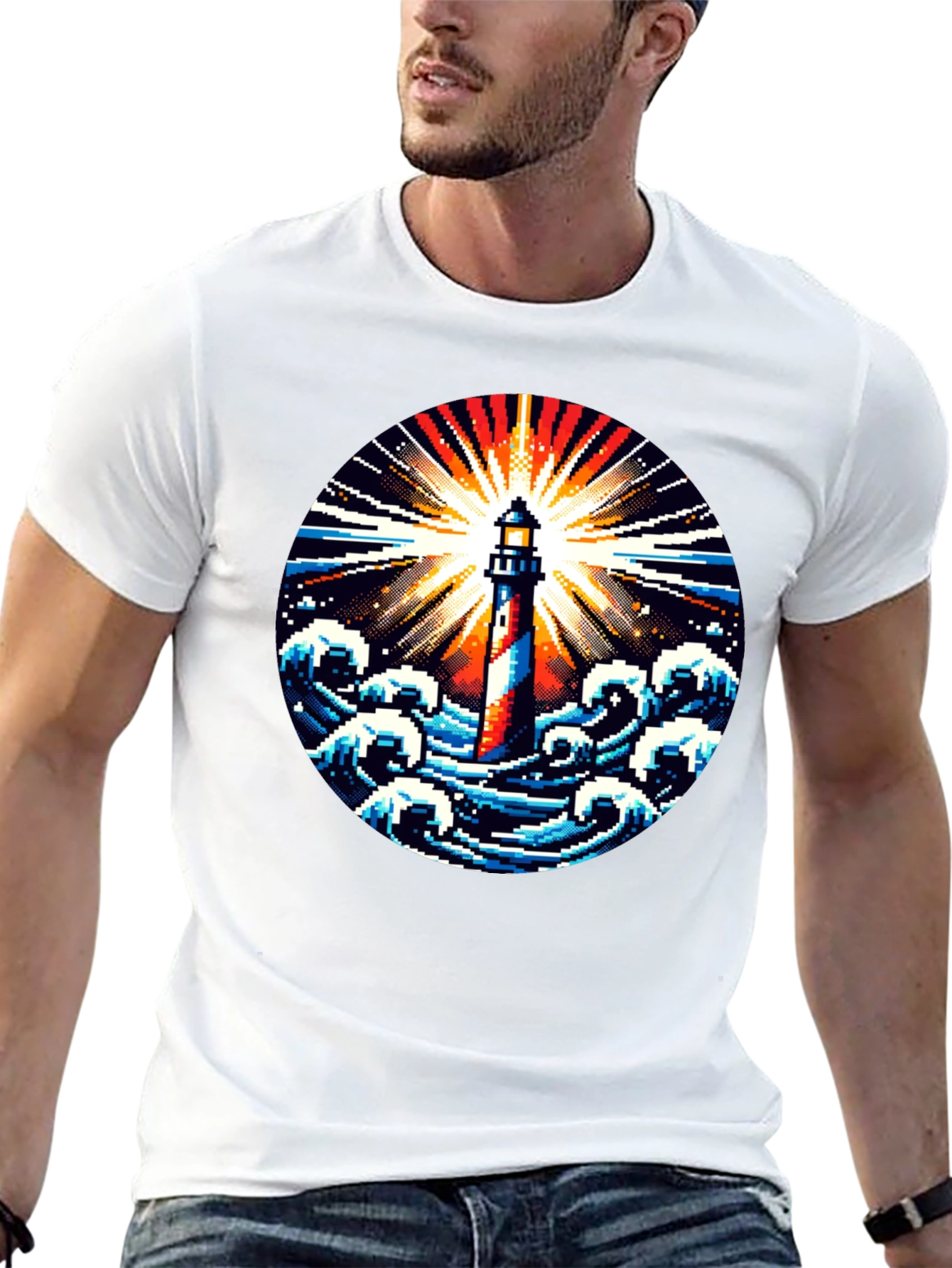 Pixel Lighthouse Graphic Tee - Black
