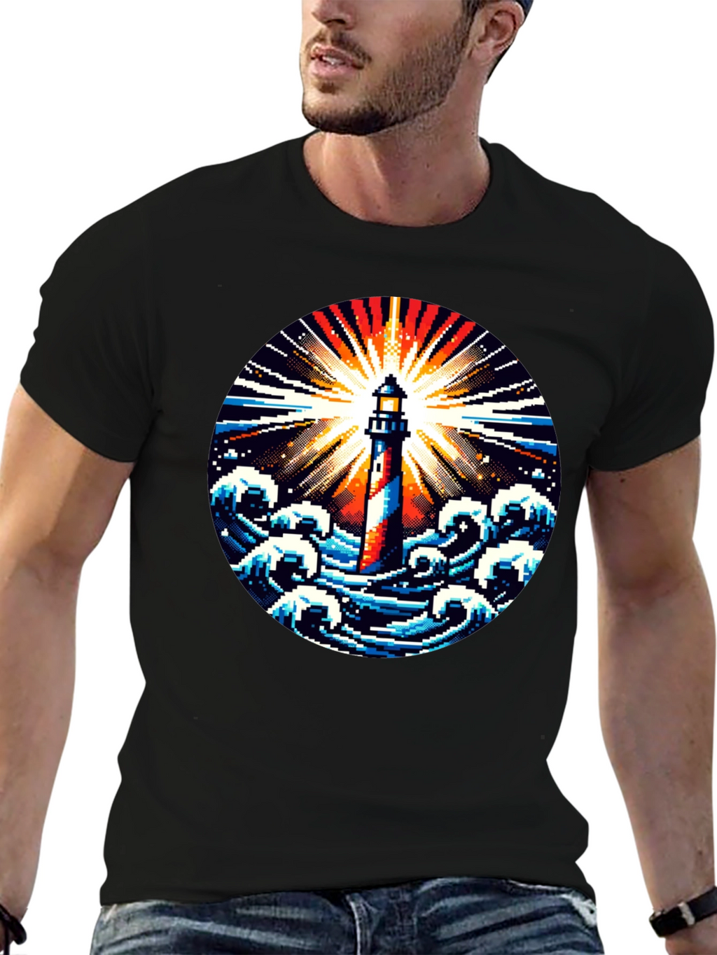 Pixel Lighthouse Graphic Tee - Black