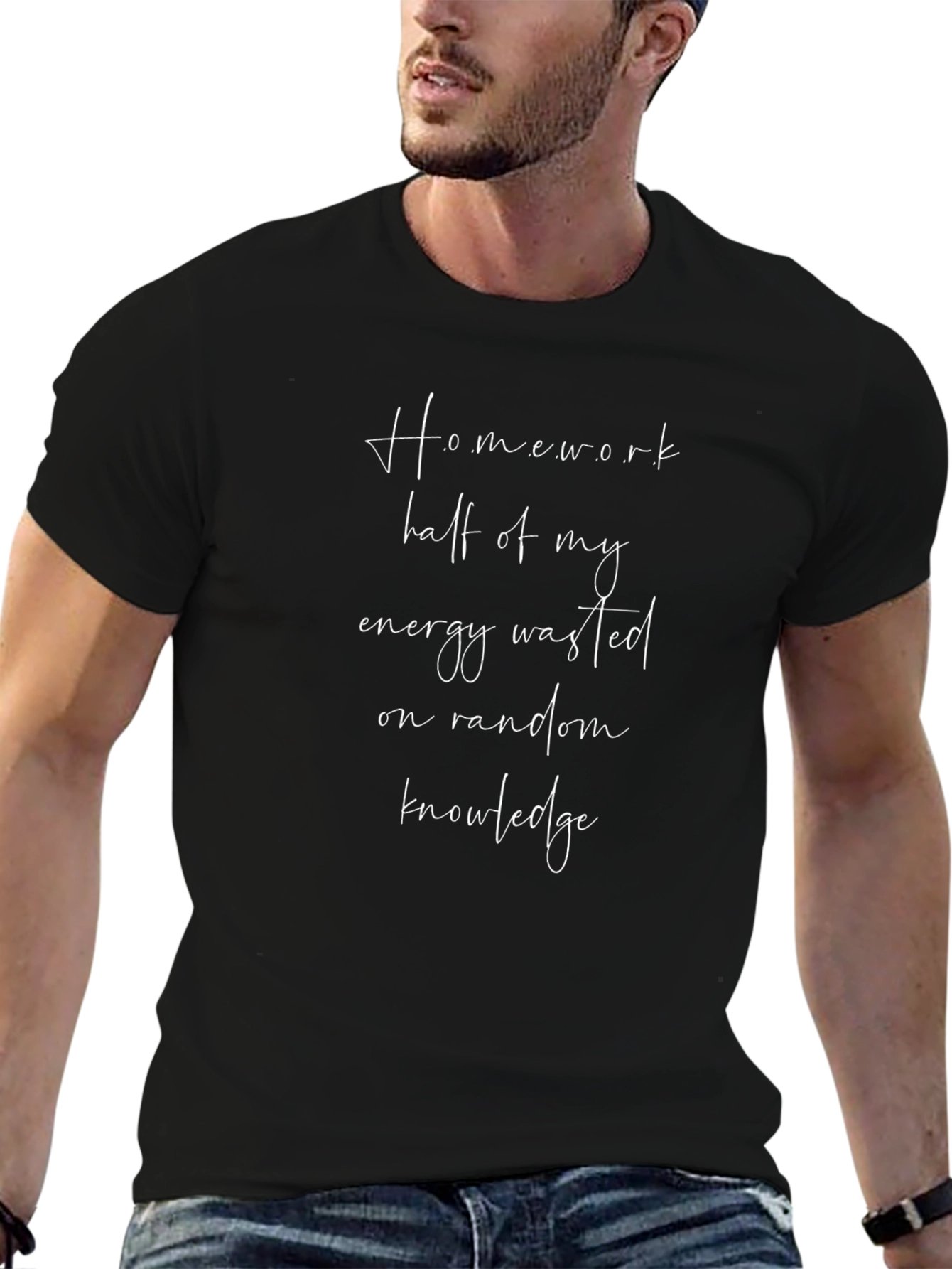 Homework Half Energy Wasted Mens Black Graphic T-Shirt