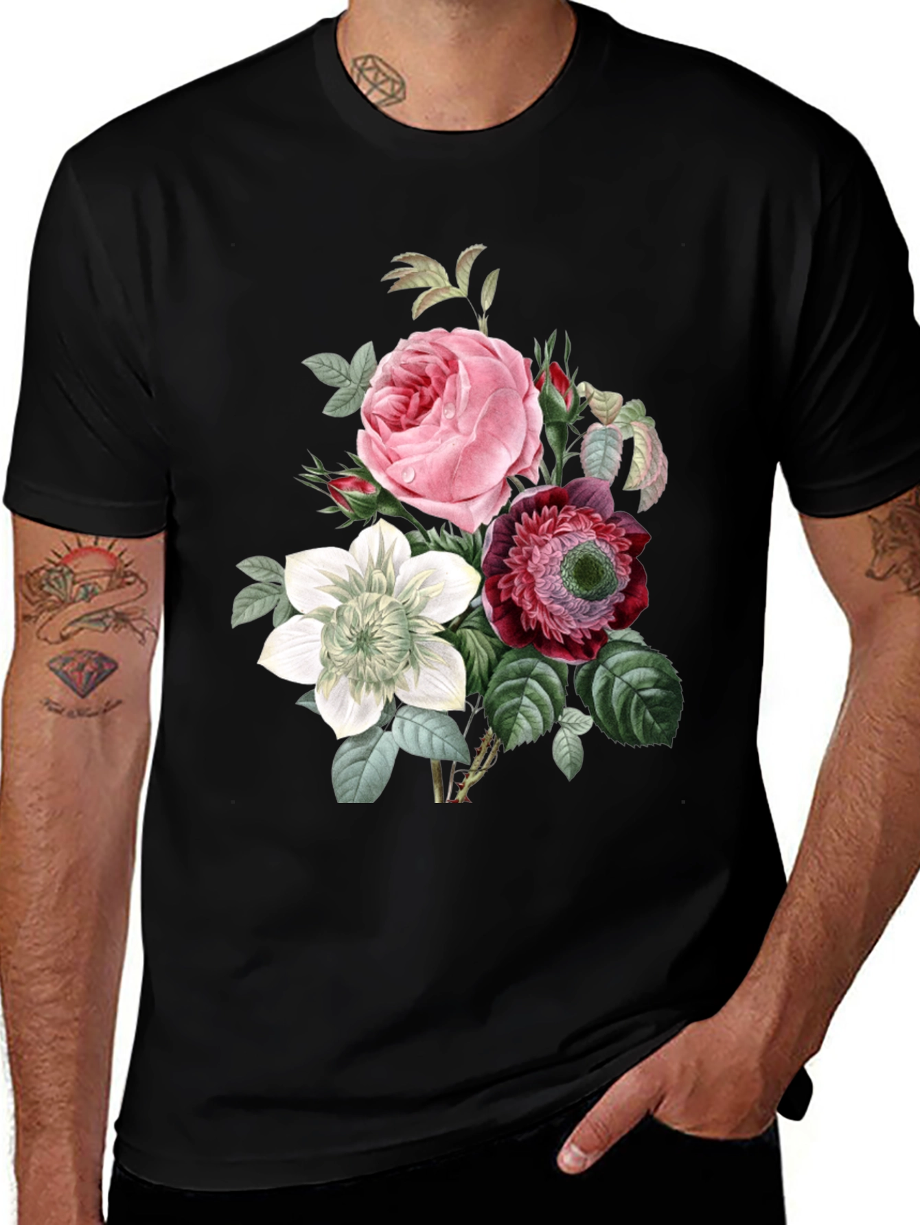 Floral Print Black T-Shirt