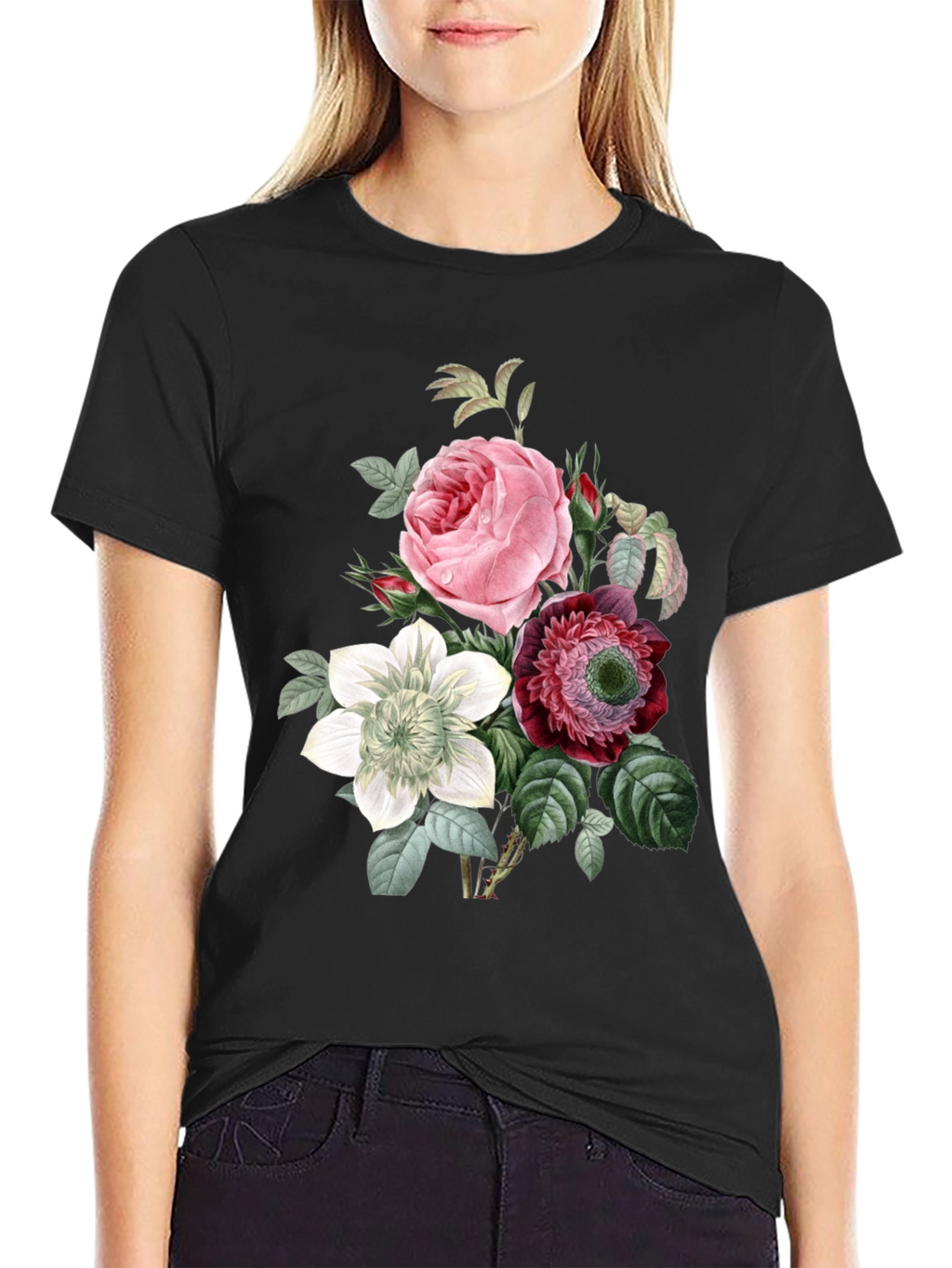 Floral Print Black T-Shirt