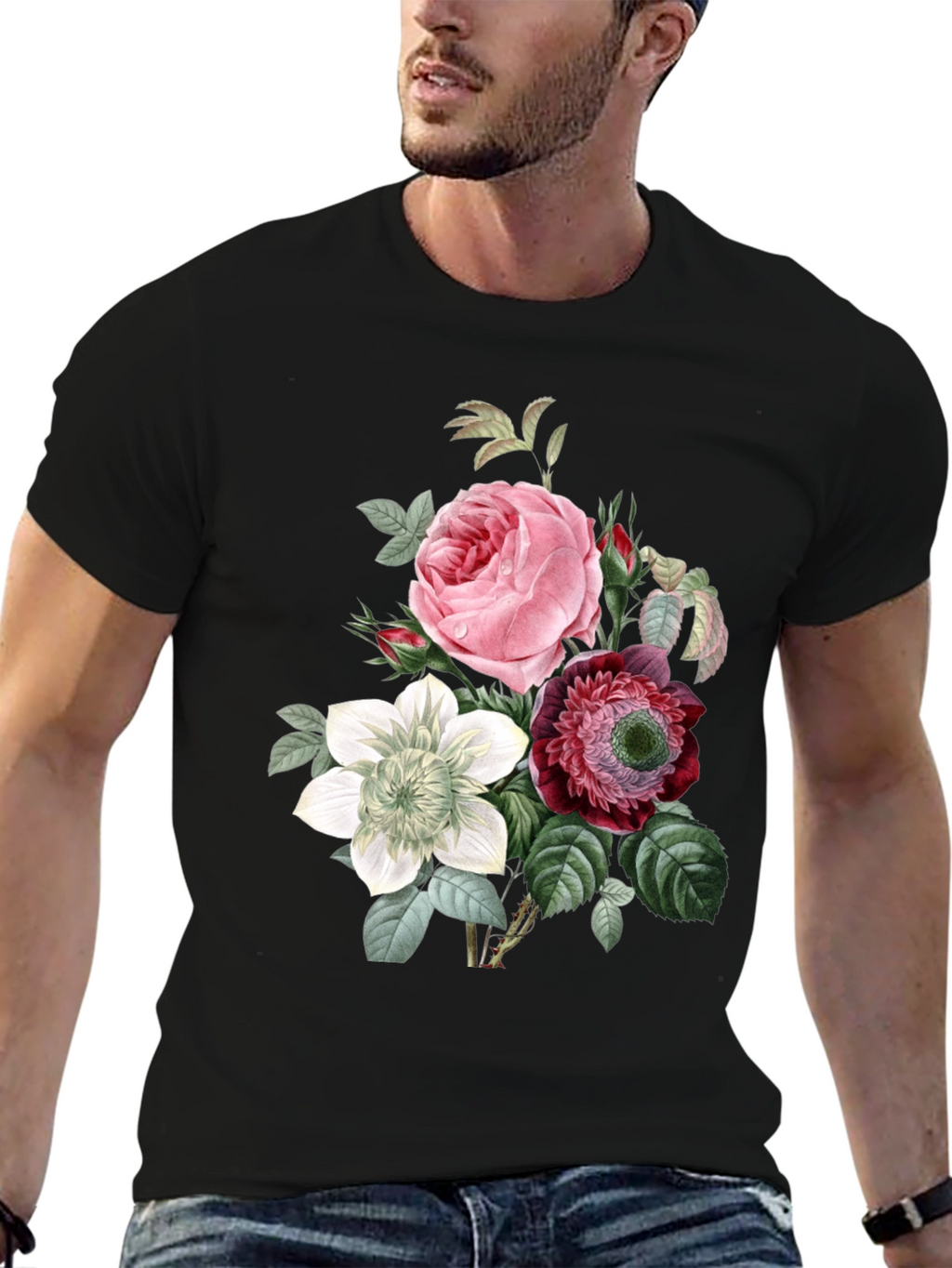 Floral Print Black T-Shirt