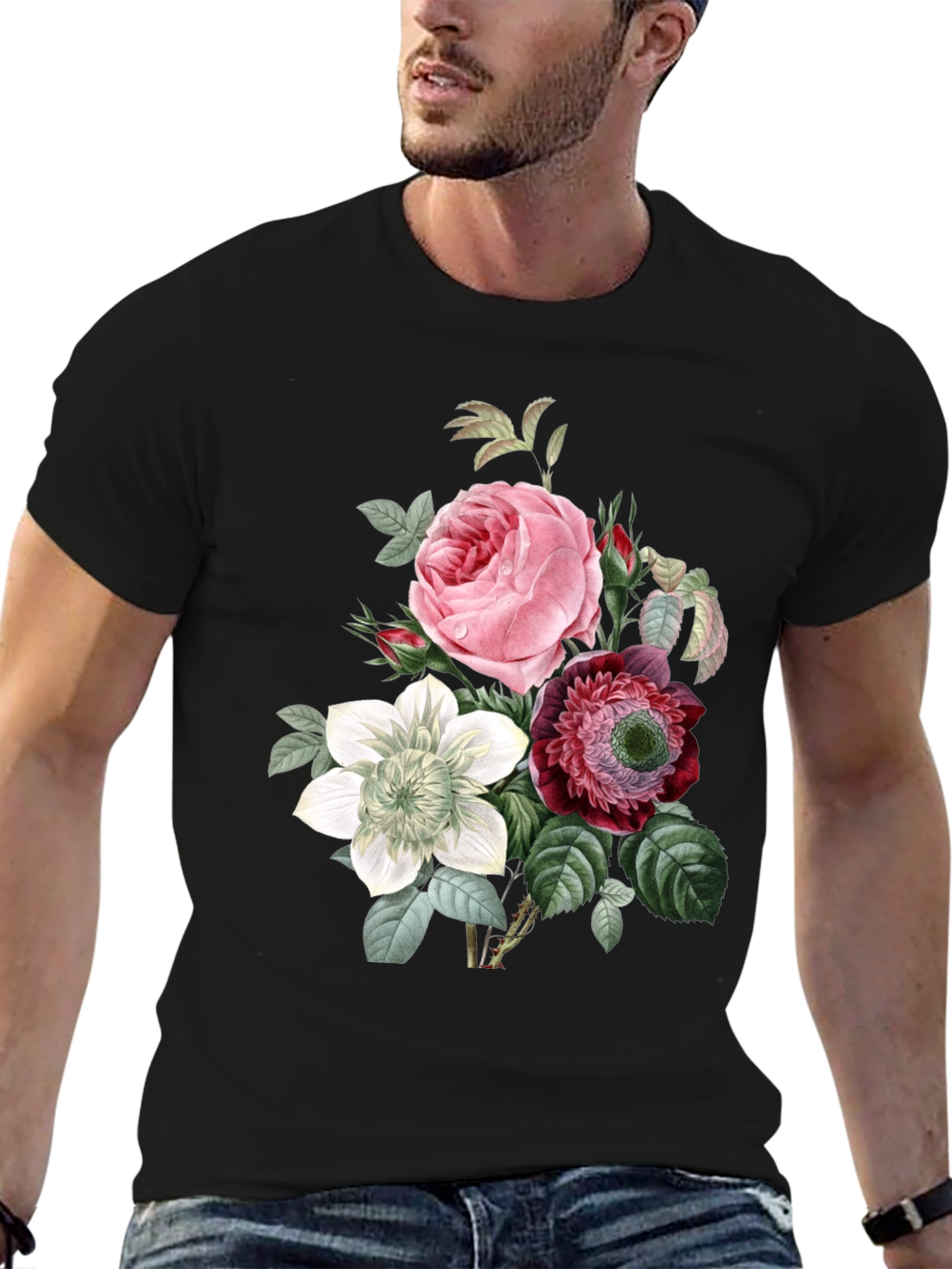 Floral Print Black T-Shirt