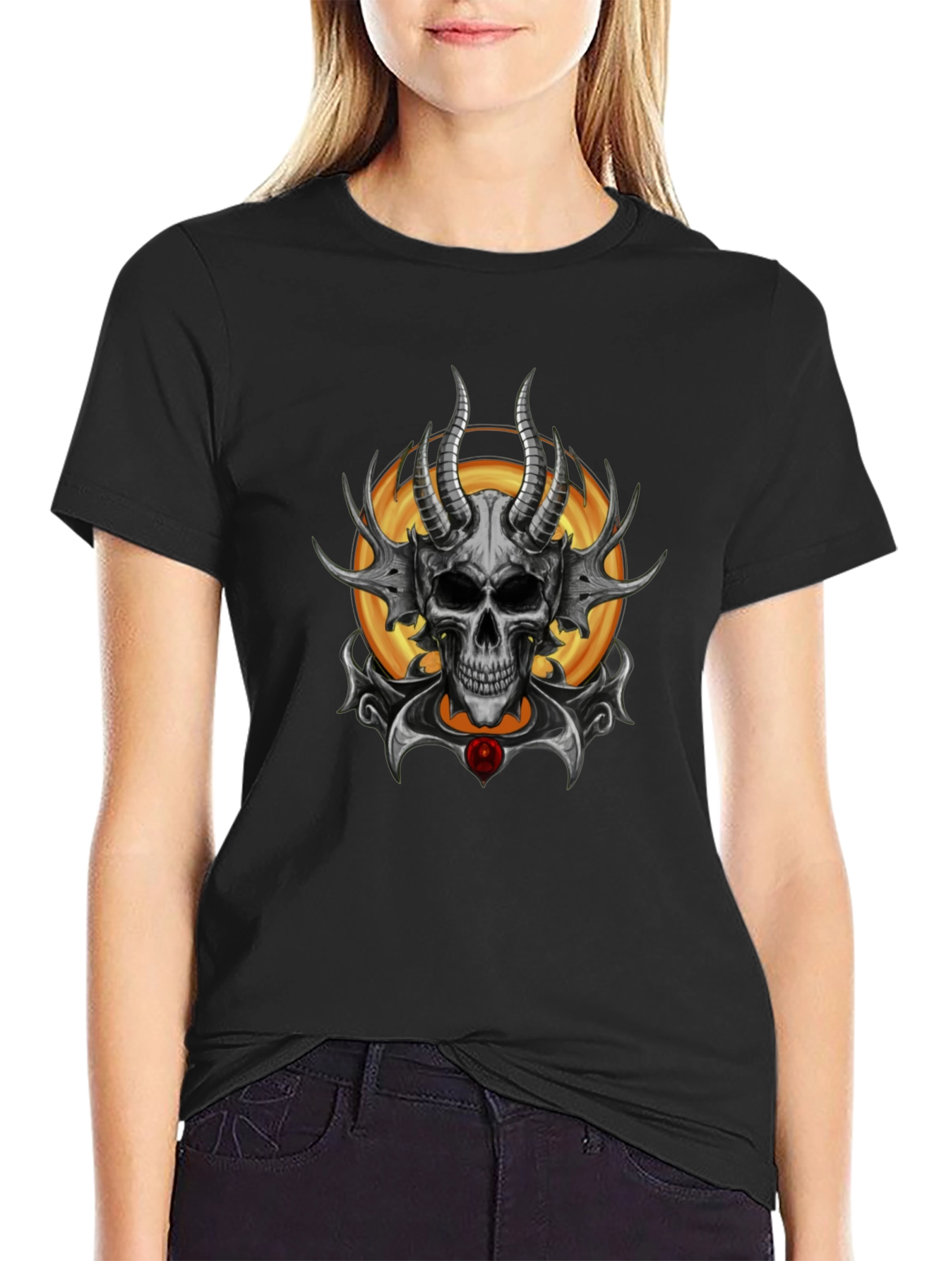 Skull Horned Graphic Tee - Mens Black T-Shirt
