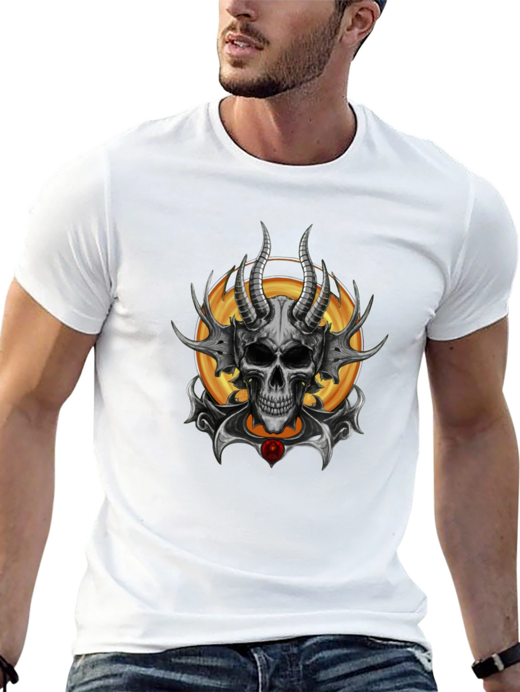 Skull Horned Graphic Tee - Mens Black T-Shirt