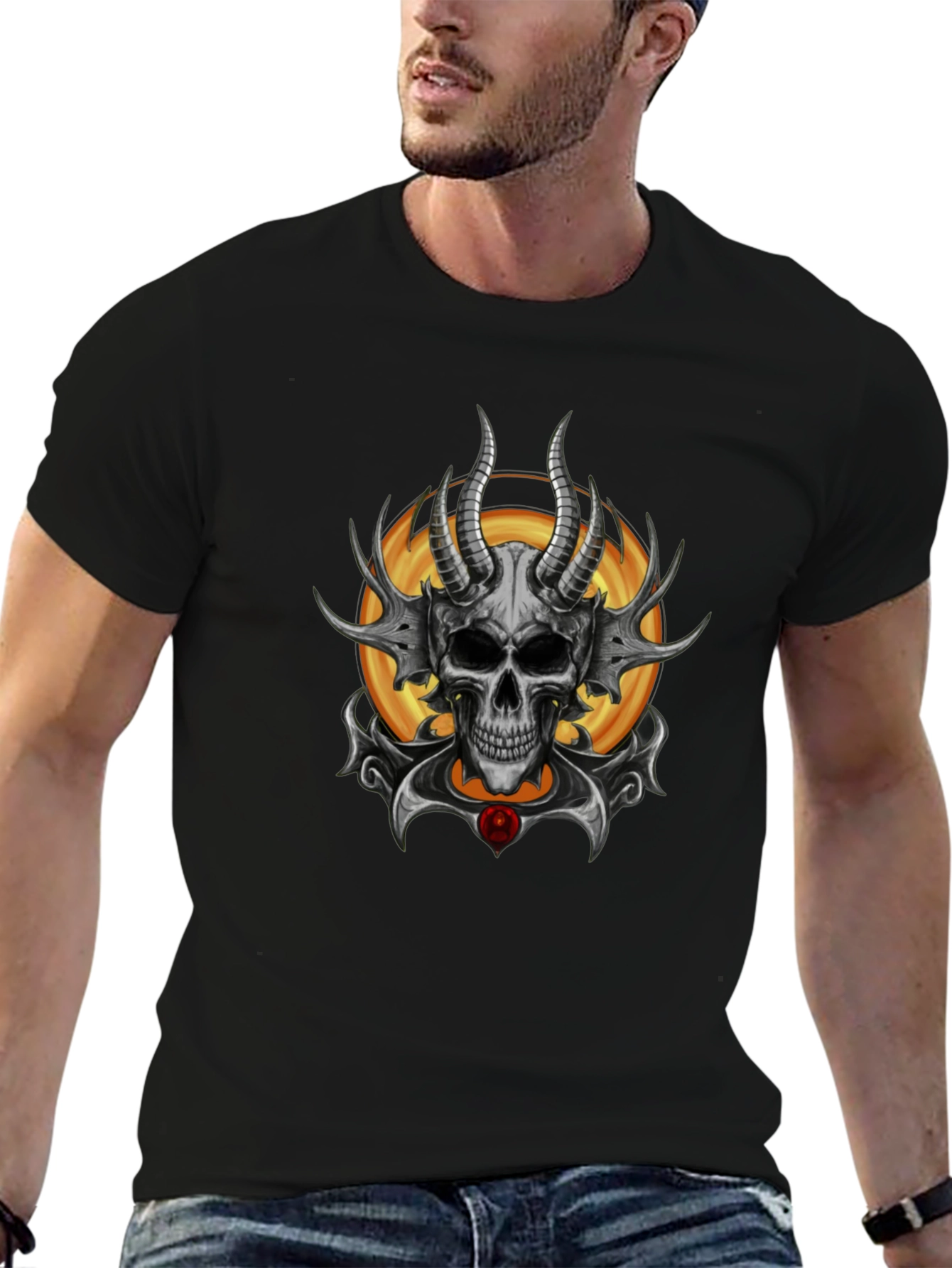 Skull Horned Graphic Tee - Mens Black T-Shirt