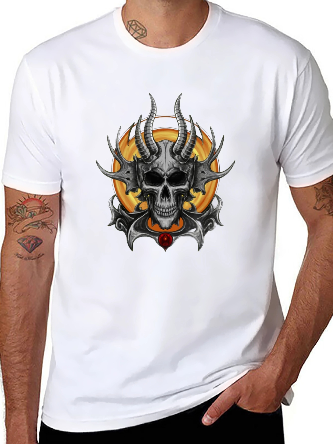 Skull Horned Graphic Tee - Mens Black T-Shirt