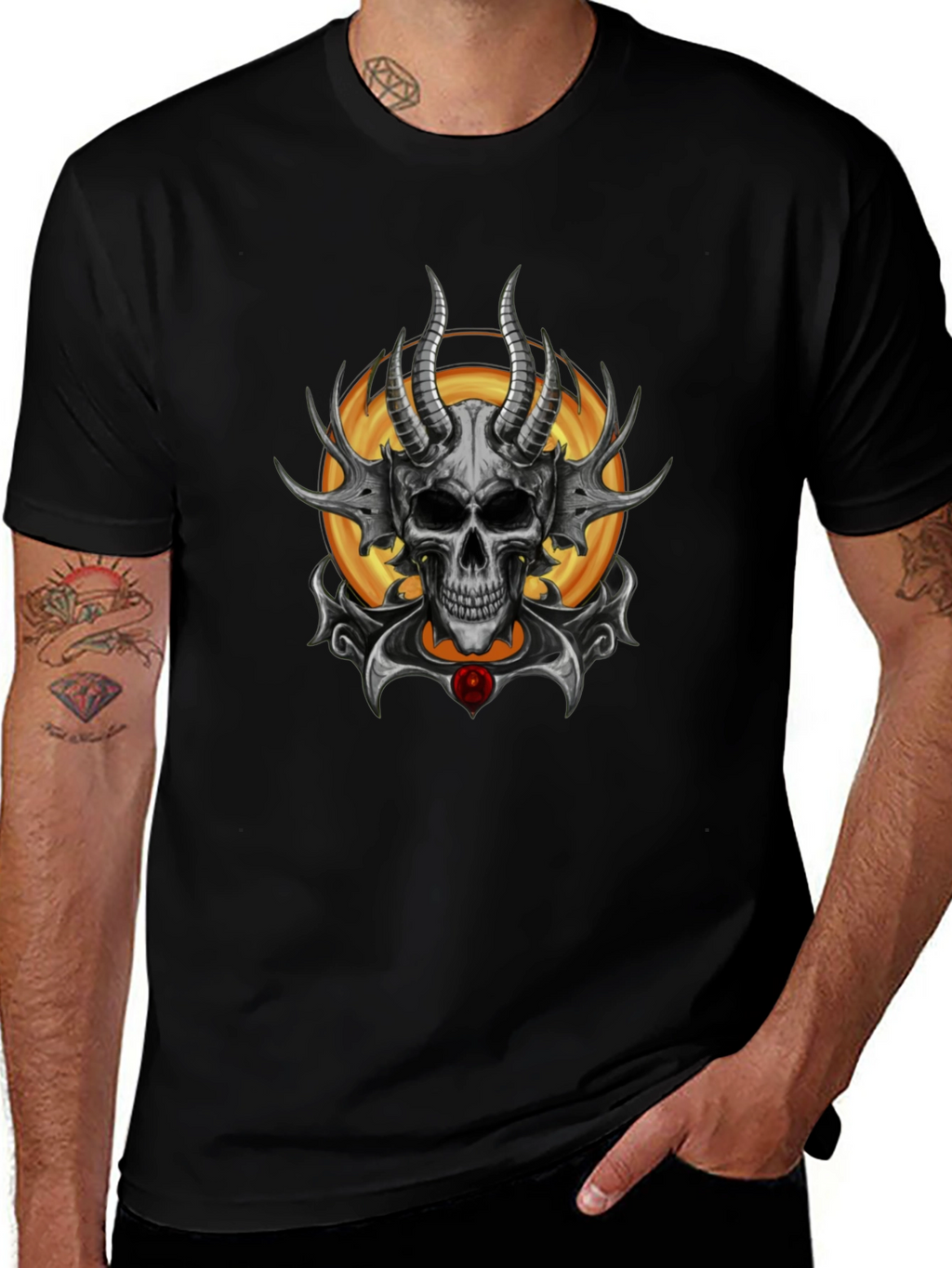 Skull Horned Graphic Tee - Mens Black T-Shirt