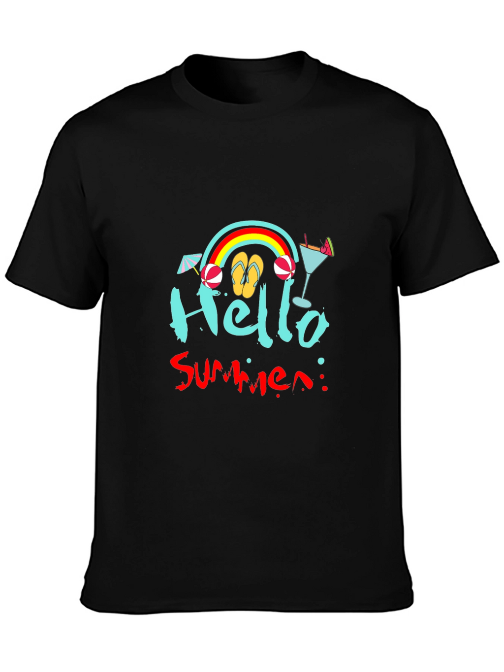 Hello Summer Black T-Shirt - Beach Vibes