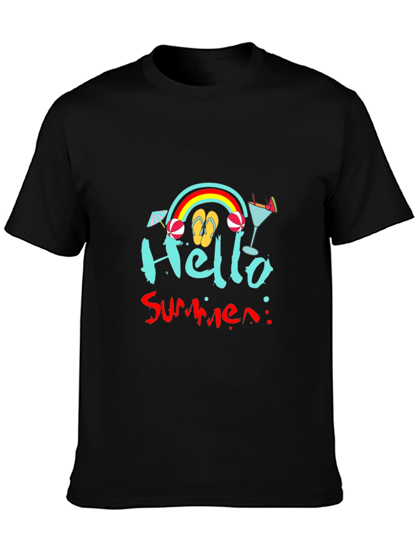 Hello Summer Black T-Shirt - Beach Vibes