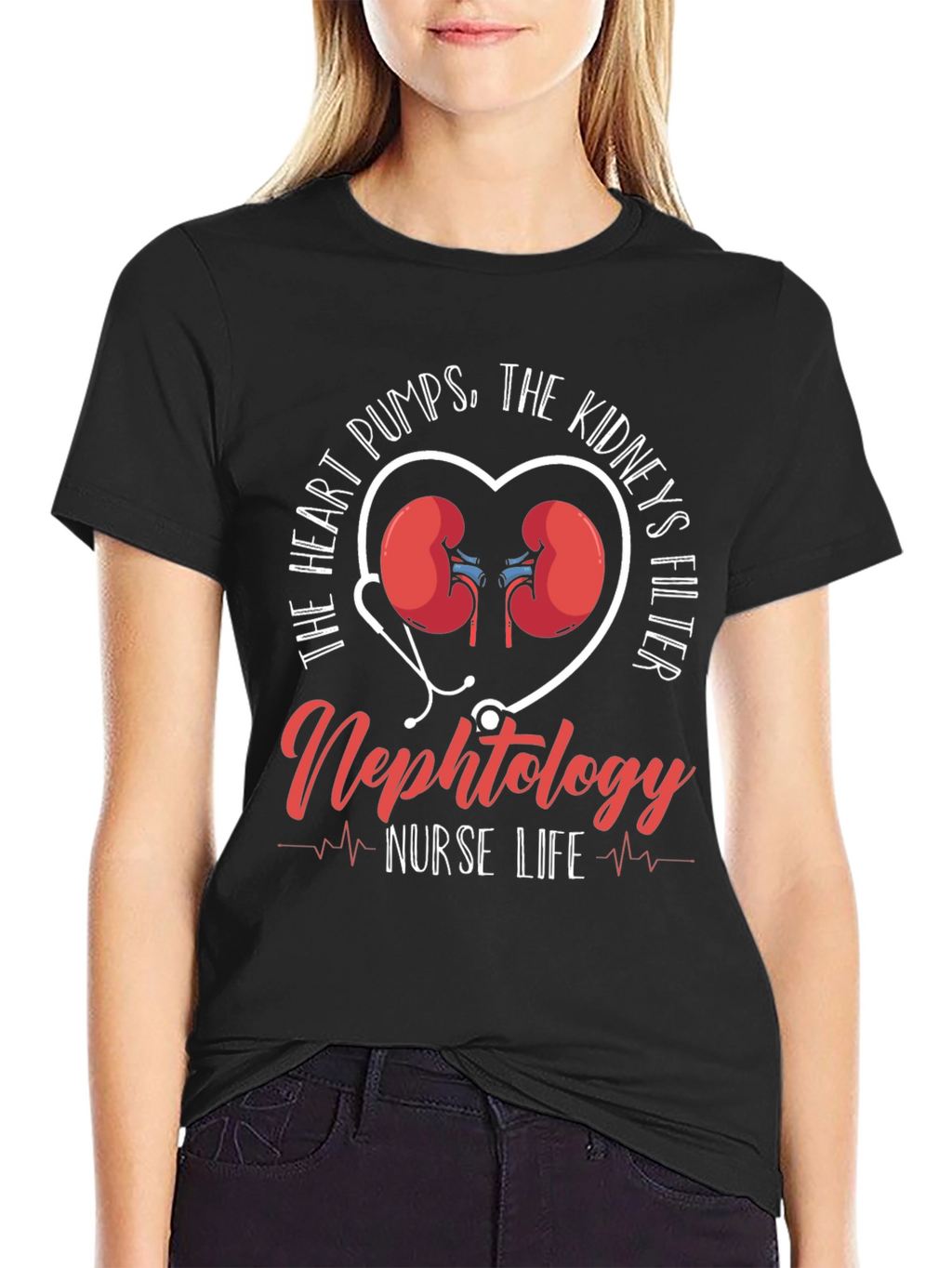 Nephrology Nurse Life T-Shirt - Heart & Kidney Design