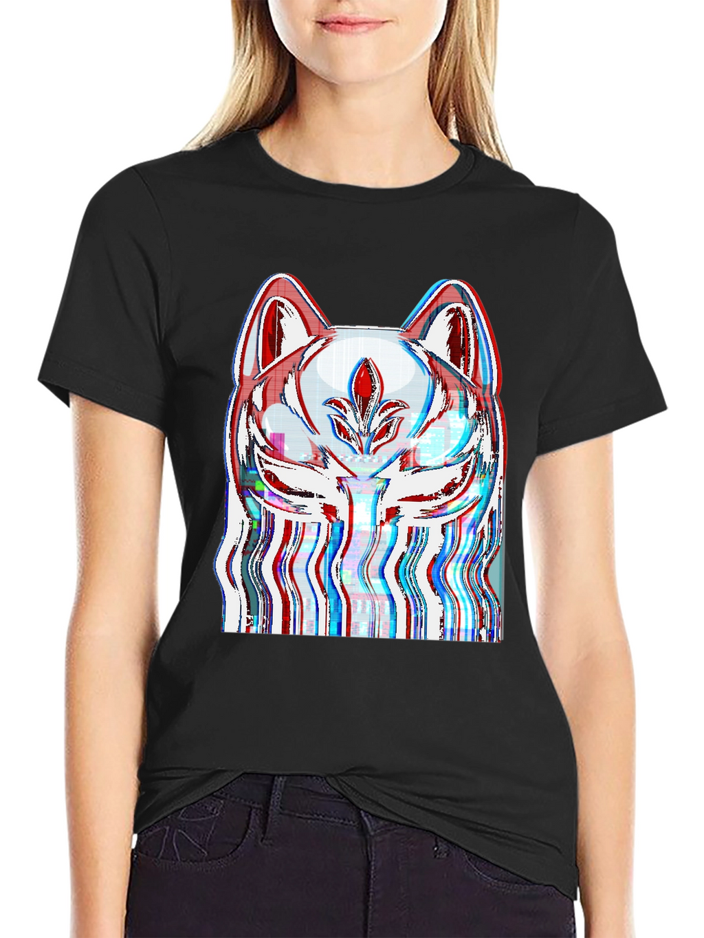 Glitch Fox Mask Graphic Tee - Black