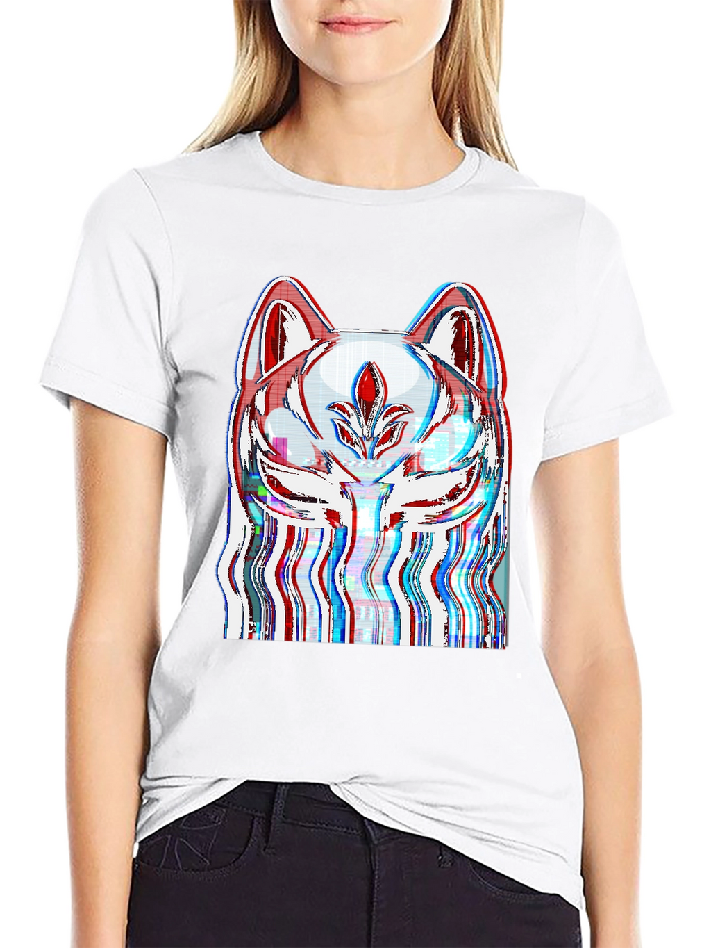 Glitch Fox Mask Graphic Tee - Black