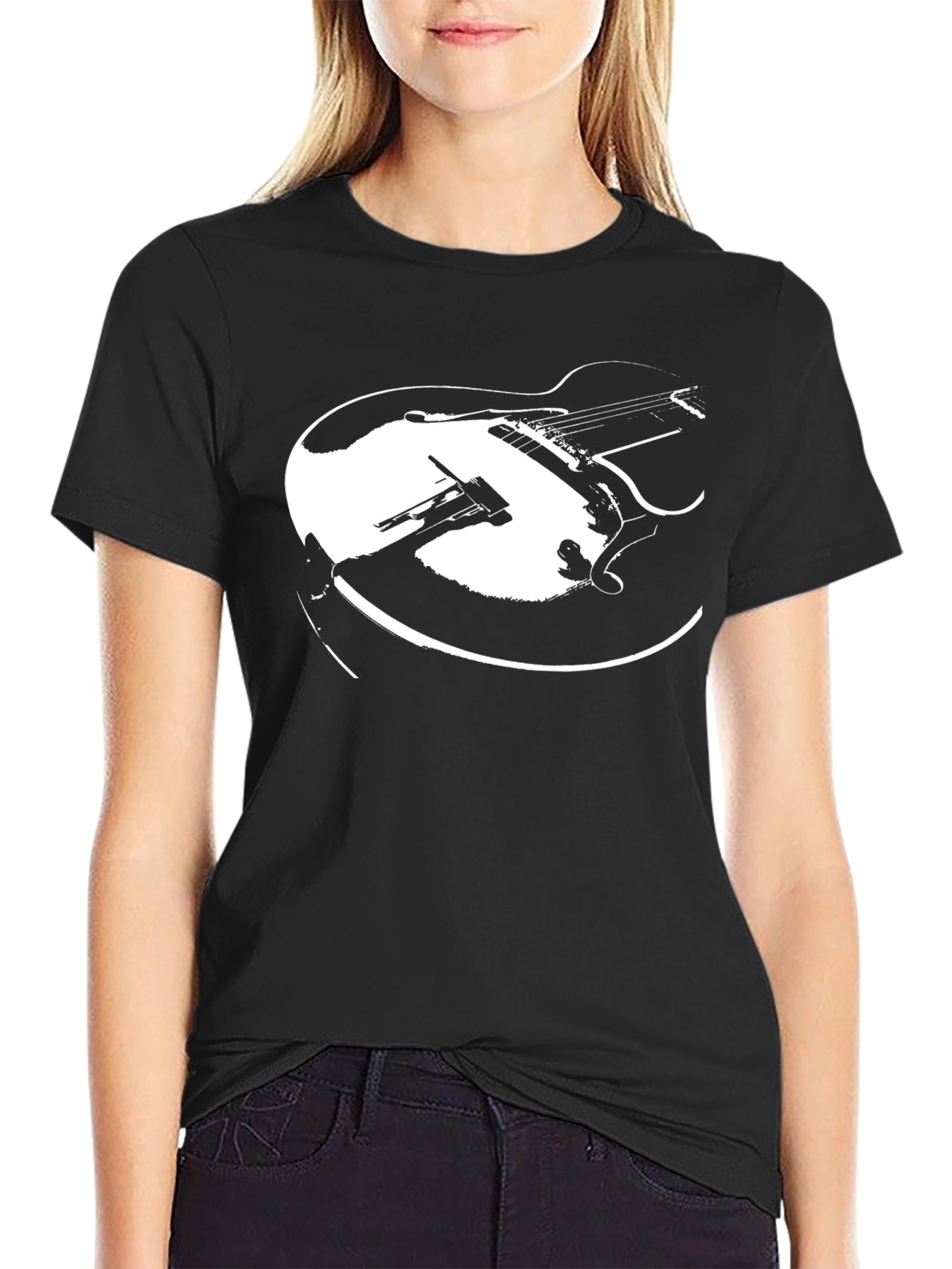 Black Guitar Graphic Tee - Retro Style
