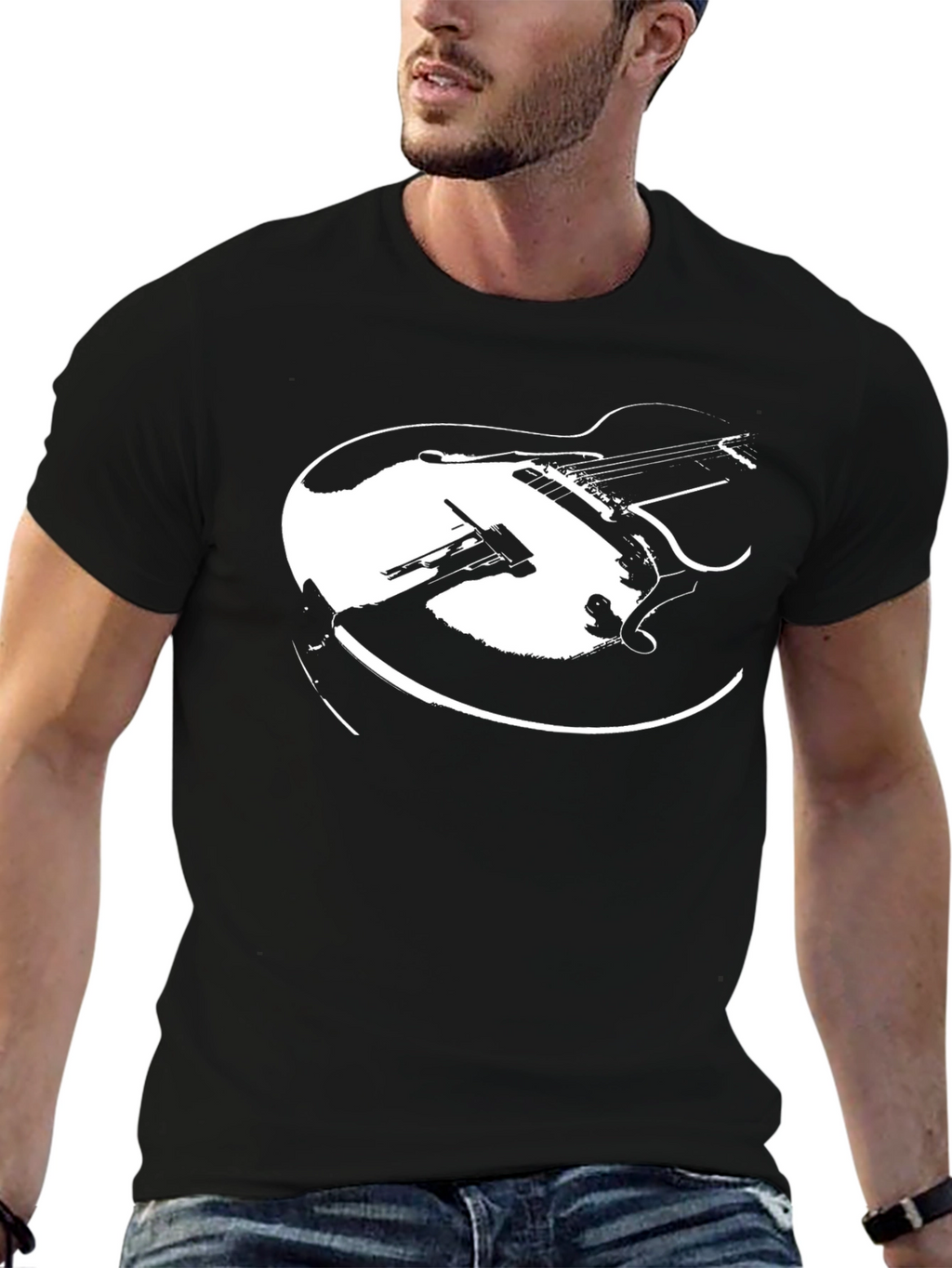 Black Guitar Graphic Tee - Retro Style