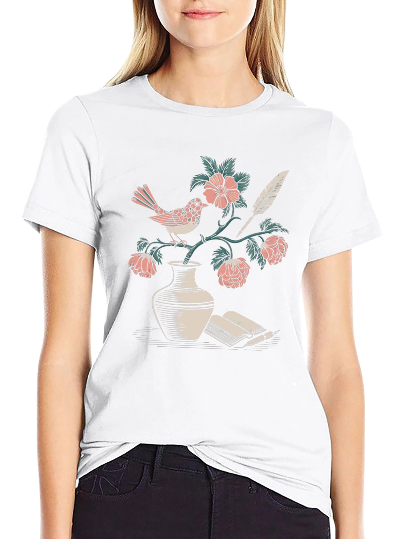 Bird & Book Graphic Tee - Literary Style Comfort