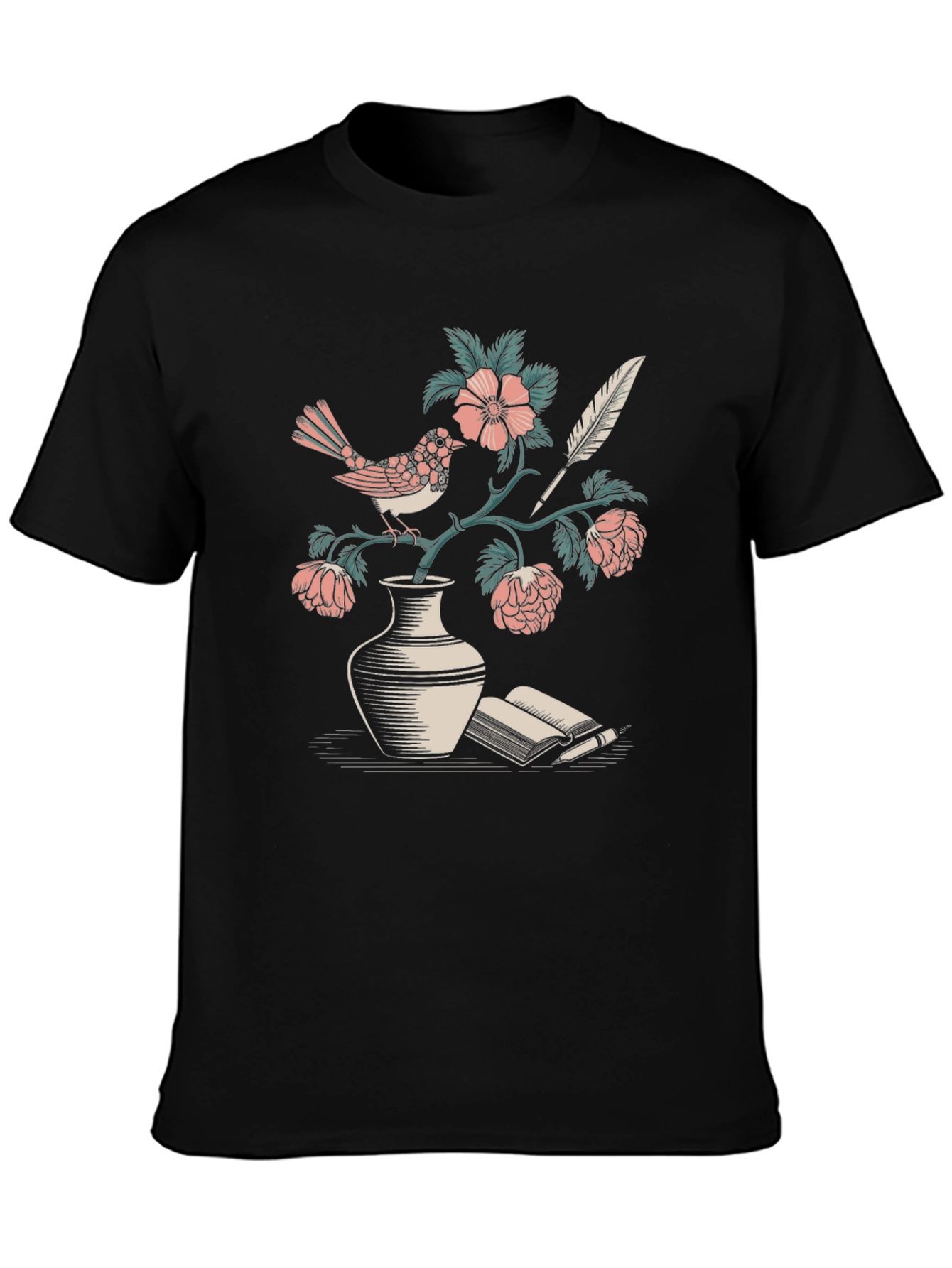 Bird & Book Graphic Tee - Literary Style Comfort