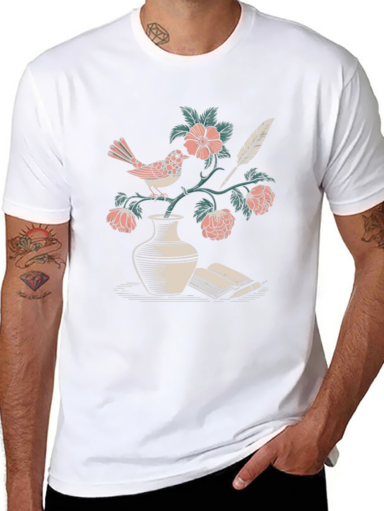 Bird & Book Graphic Tee - Literary Style Comfort