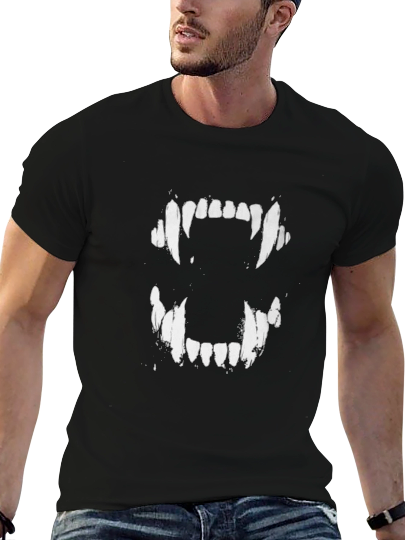 Mens Black Fang Teeth Graphic Tee