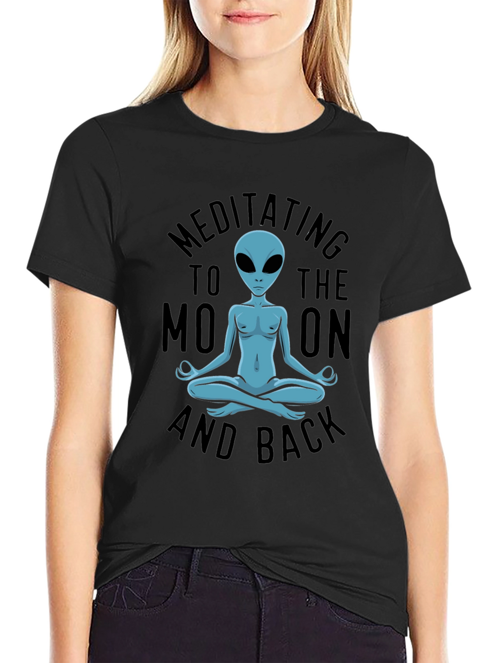 Meditating Alien T-Shirt - Black Cotton Blend