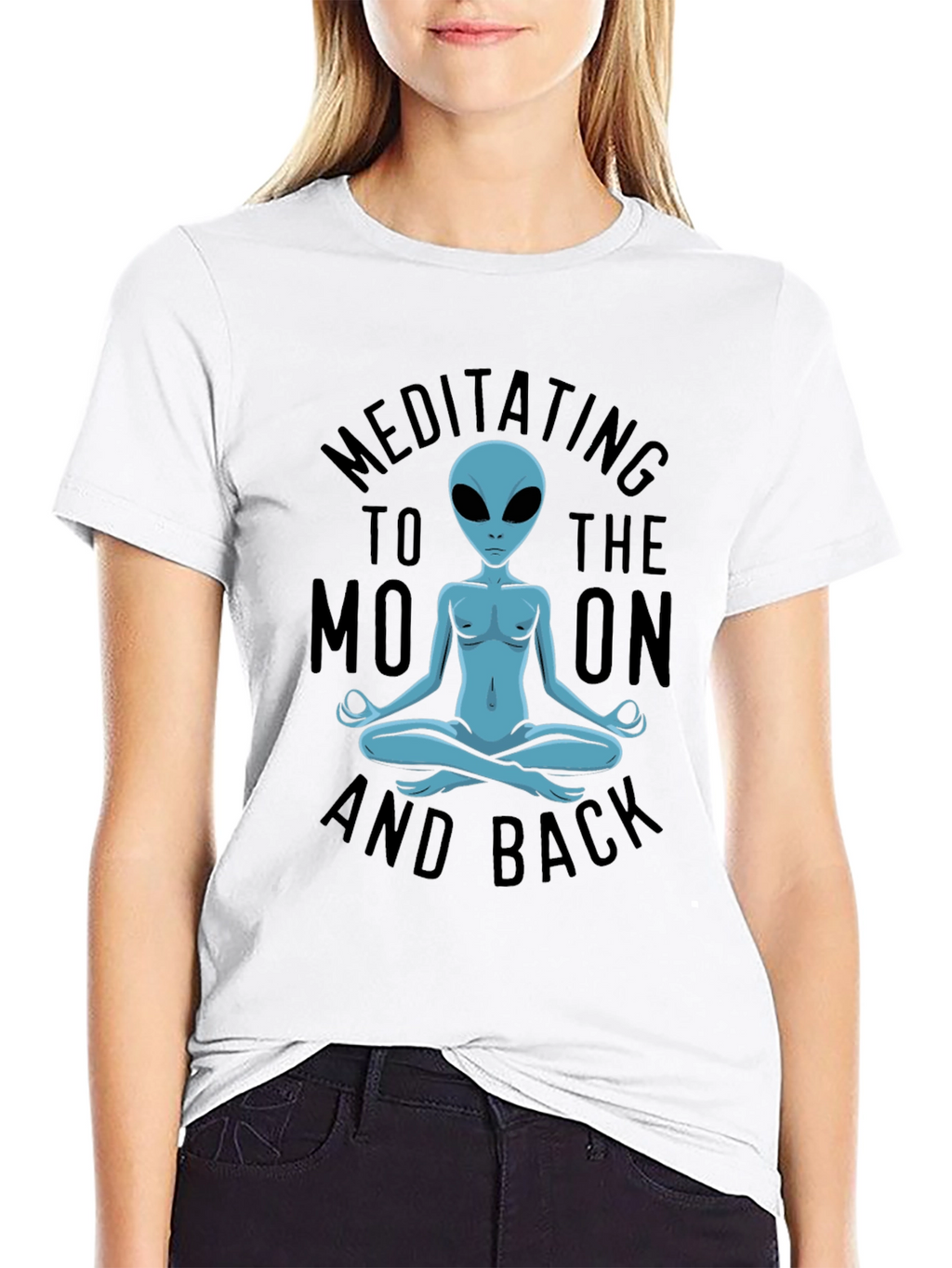 Meditating Alien T-Shirt - Black Cotton Blend