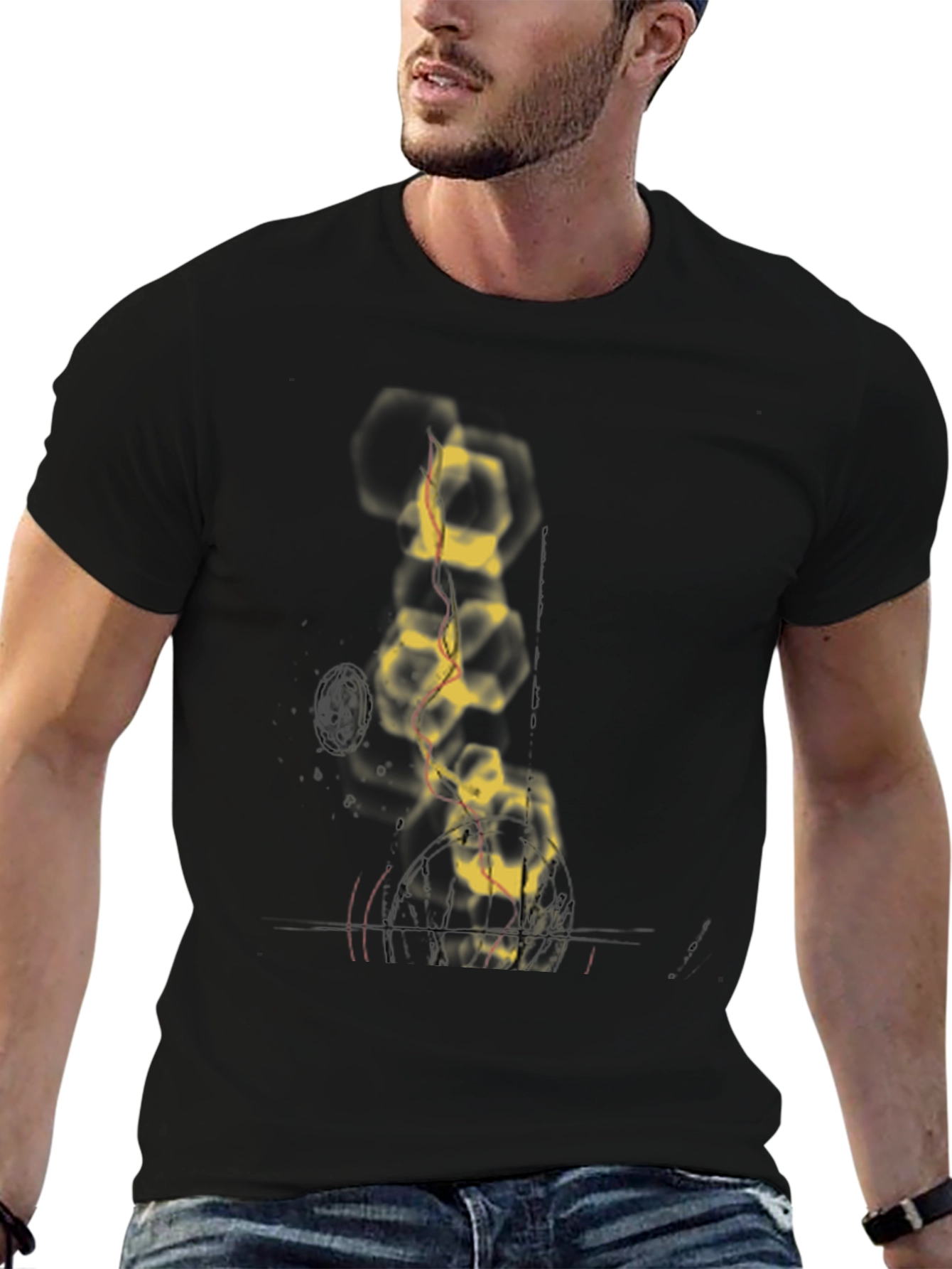 Abstract Molecule Graphic Tee - Black Cotton Comfort