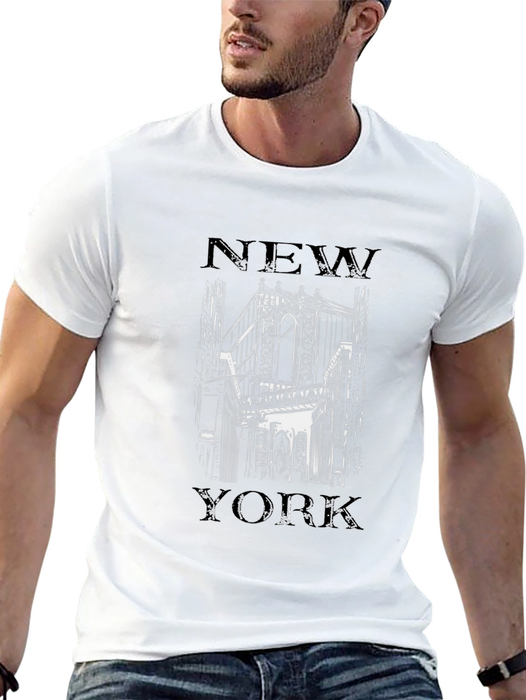 New York Bridge Graphic T-Shirt - Black