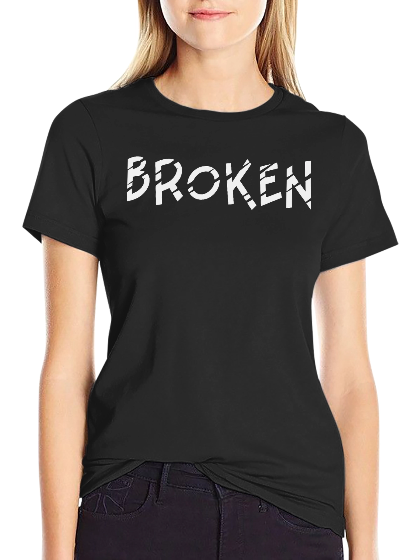 Broken Graphic Print Mens Black T-Shirt
